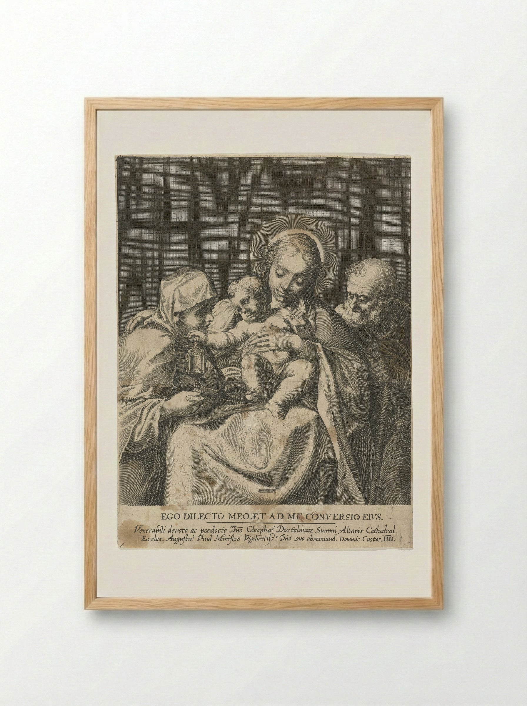 The Holy Family with Saint Clare of Assisi - Dominicus Custos - Framed Print Wood