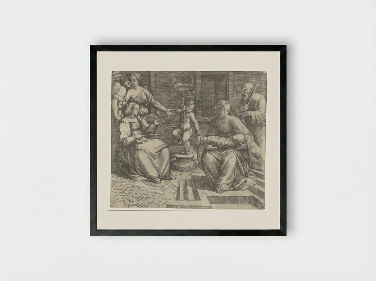 The Holy Family with Saint Elizabeth and the Infant Saint John the Baptist - Giacomo Francia - Framed Print Black