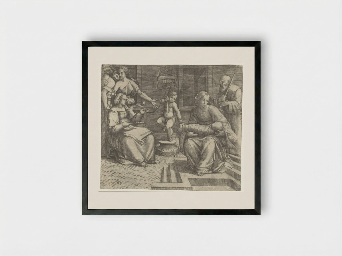 The Holy Family with Saint Elizabeth and the Infant Saint John the Baptist - Giacomo Francia - Framed Print Black