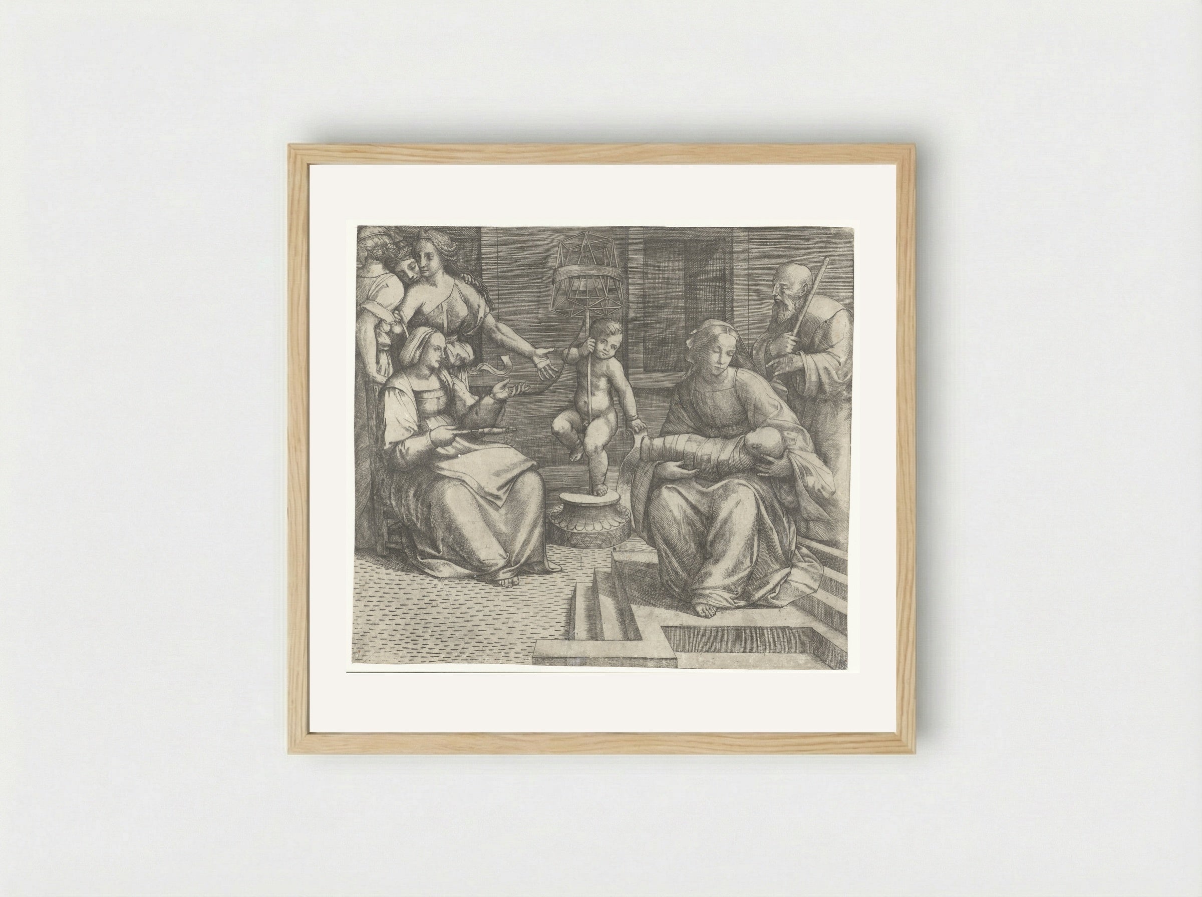 The Holy Family with Saint Elizabeth and the Infant Saint John the Baptist - Giacomo Francia - Framed Print Wood