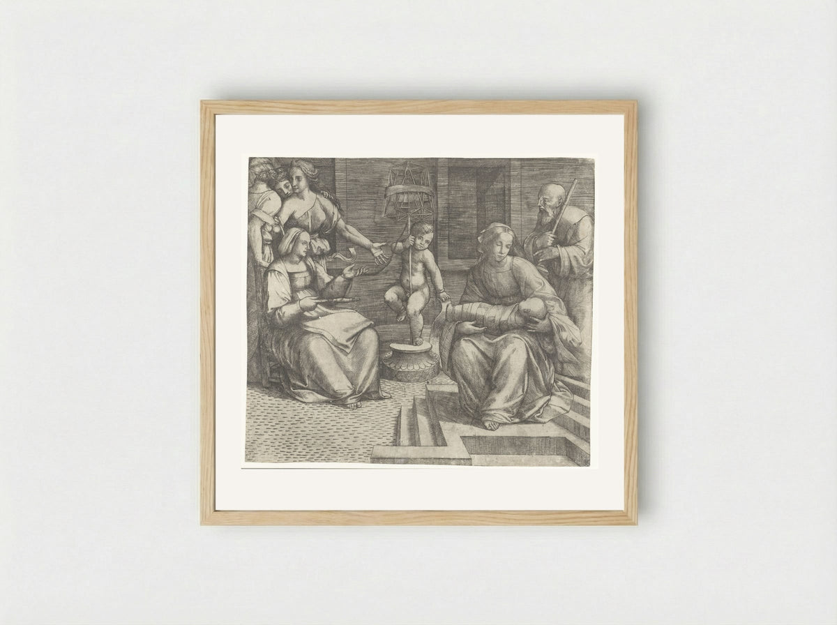 The Holy Family with Saint Elizabeth and the Infant Saint John the Baptist - Giacomo Francia - Framed Print Wood