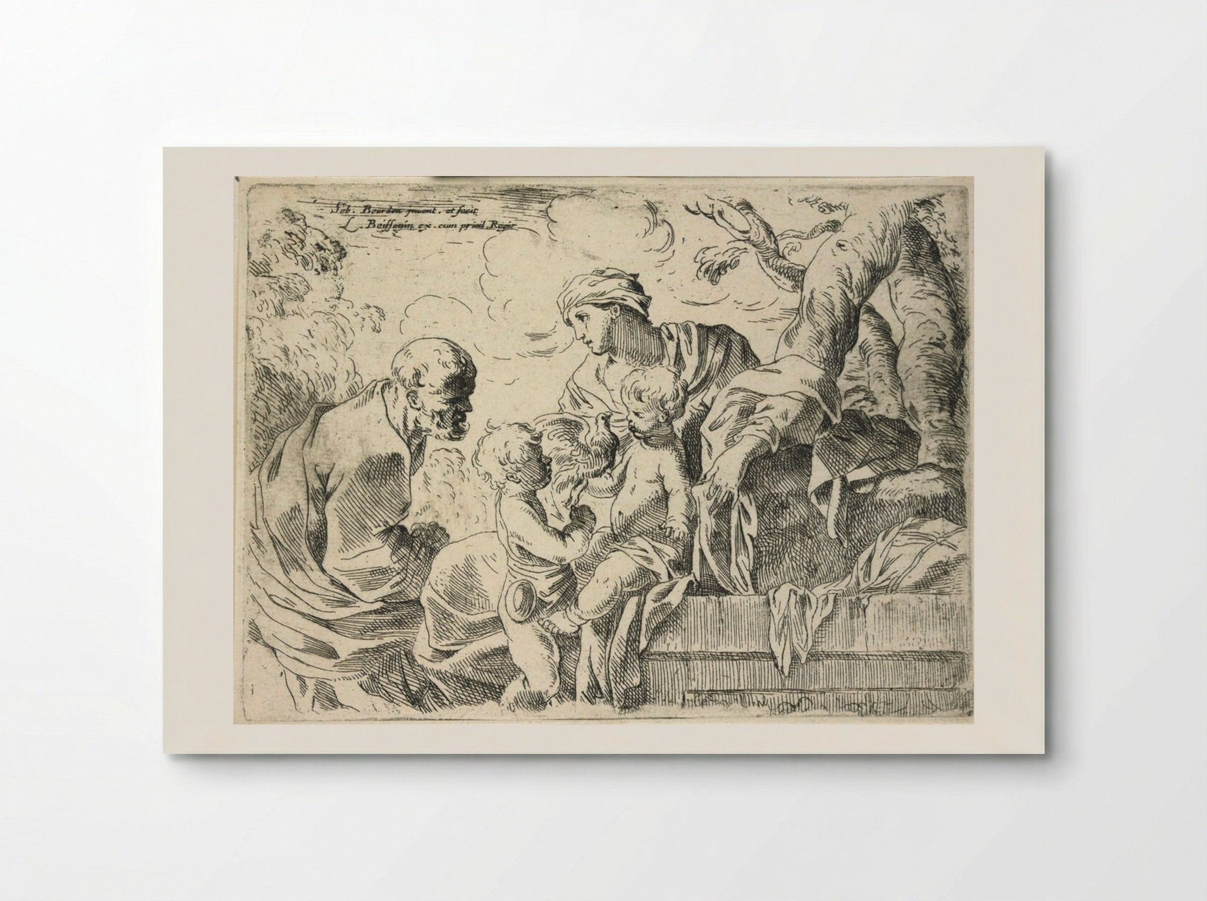 The Holy Family with Saint John and a Bird - Sébastien Bourdon - Poster