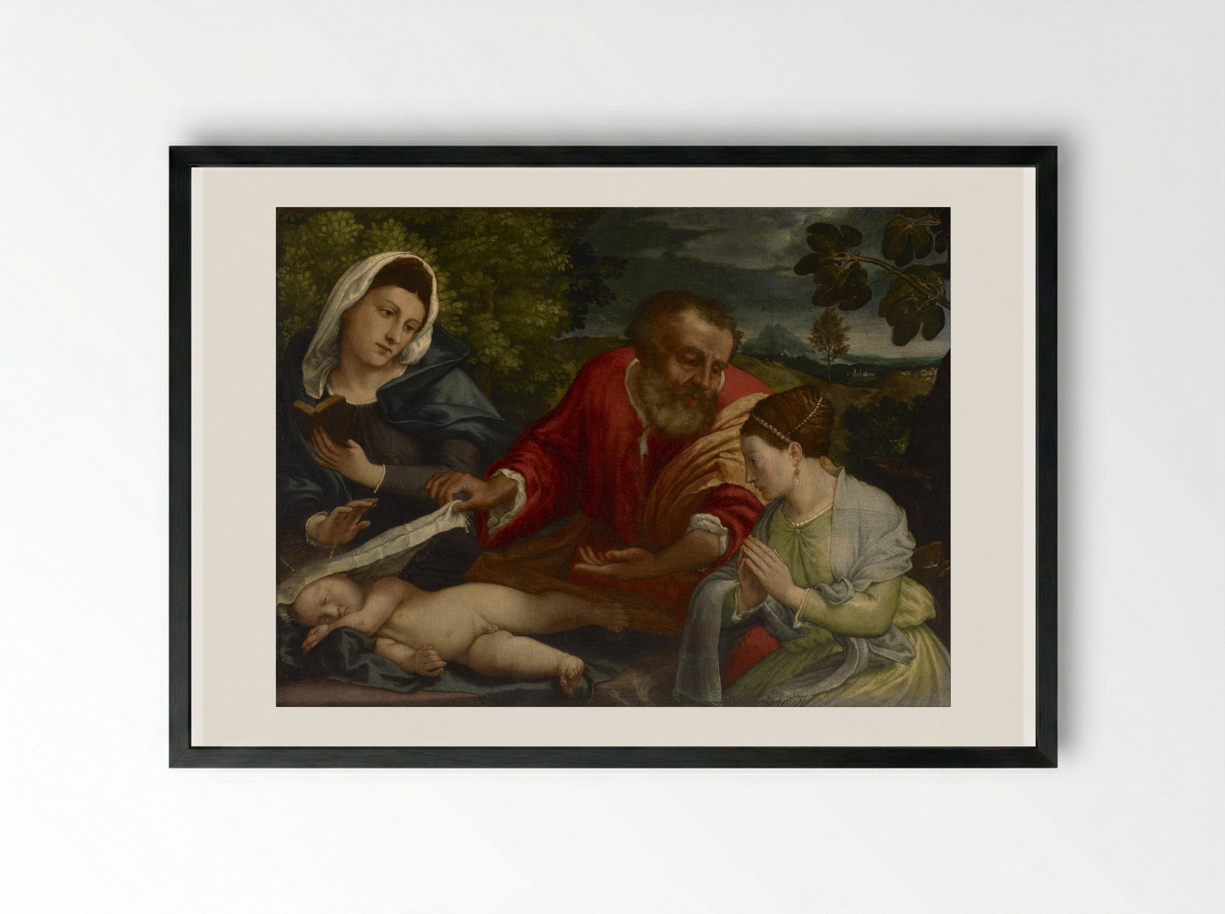 The Holy Family with St. Catherine of Alexandria - Lorenzo Lotto - Framed Print Black
