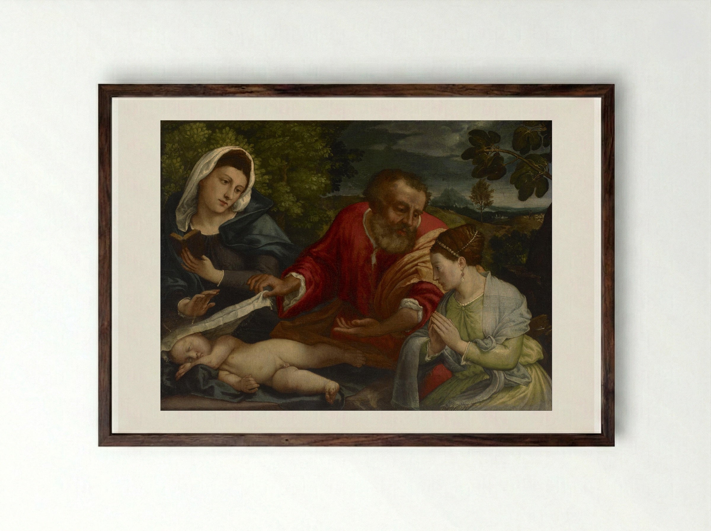 The Holy Family with St. Catherine of Alexandria - Lorenzo Lotto - Framed Print Dark Wood
