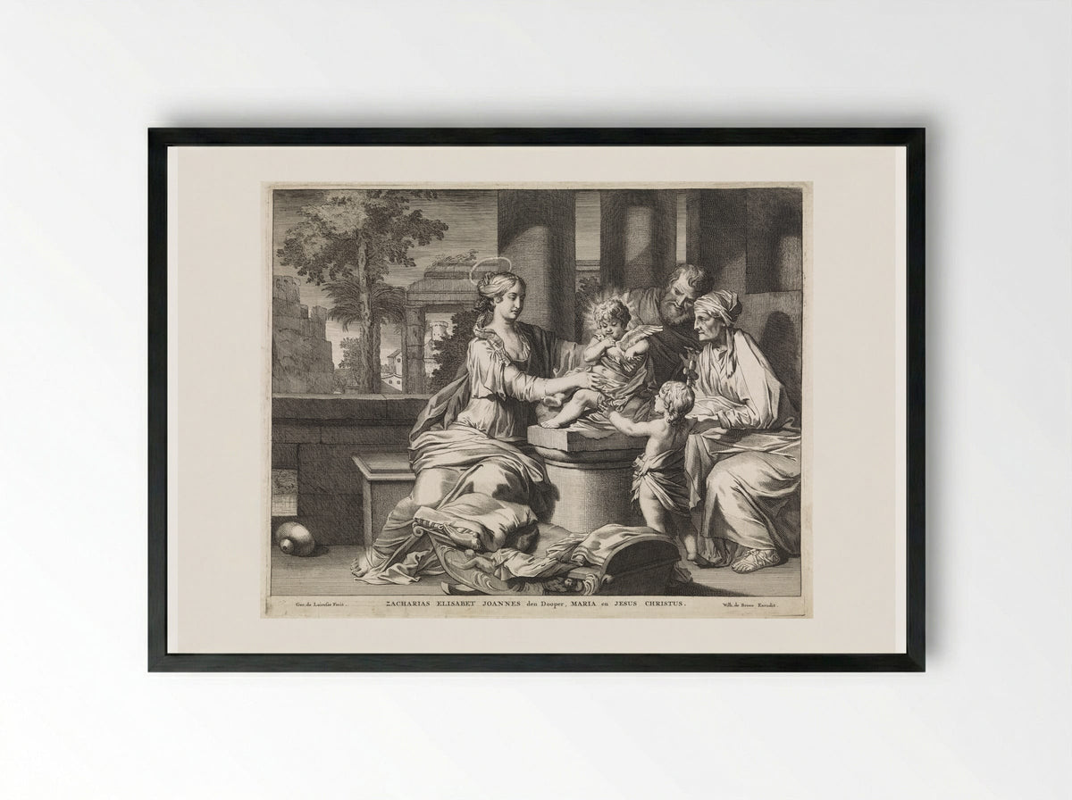 The Holy Family with Zacharias, Elizabeth and John the Baptist - Matthijs Pool - Framed Print Black