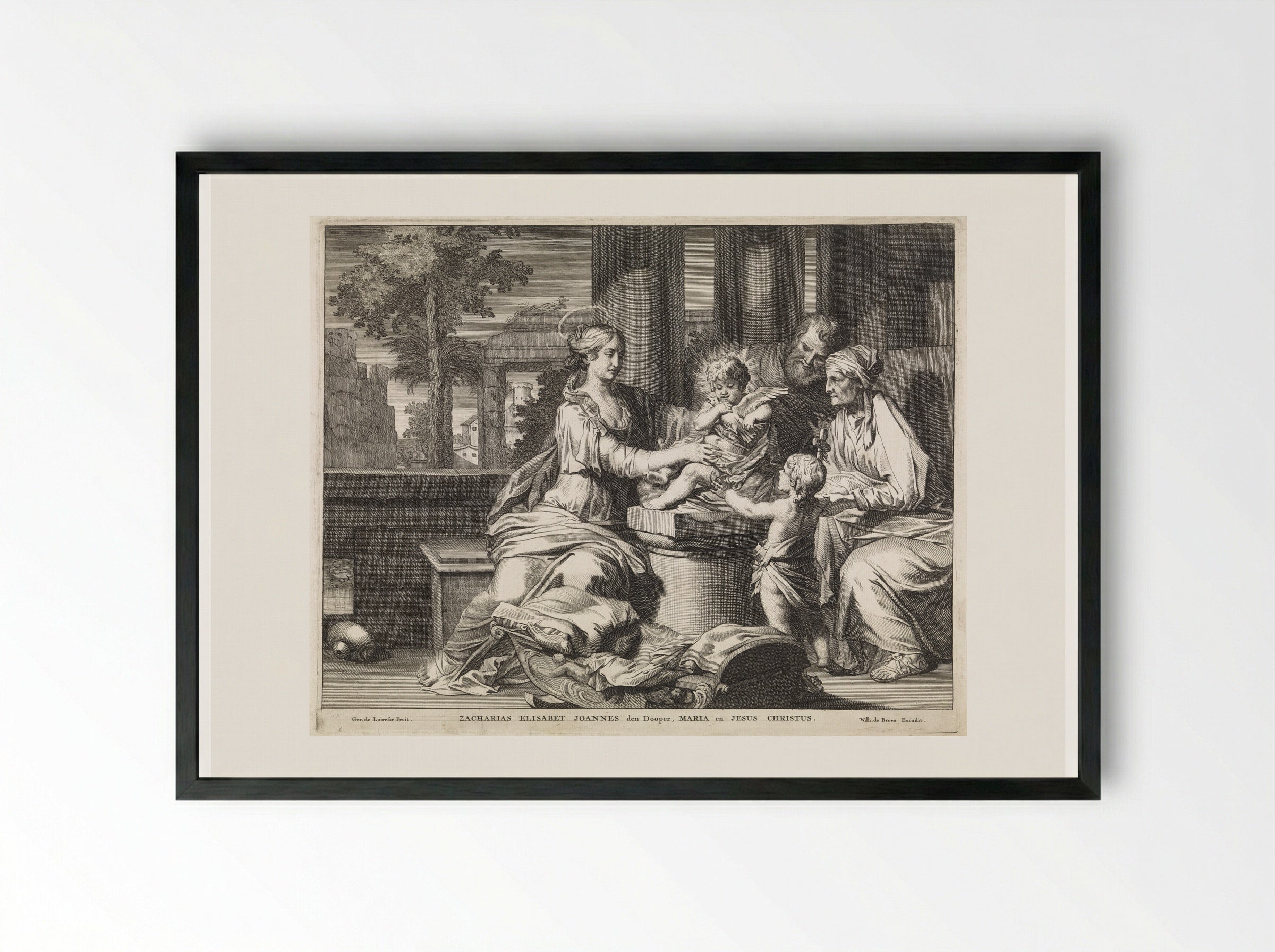 The Holy Family with Zacharias, Elizabeth and John the Baptist - Matthijs Pool - Framed Print Black