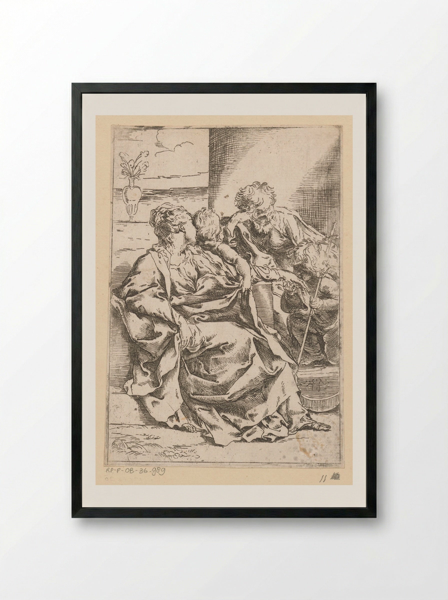 The Holy Family with the Infant Saint John the Baptist and a Vase - Guido Reni - Framed Print Black