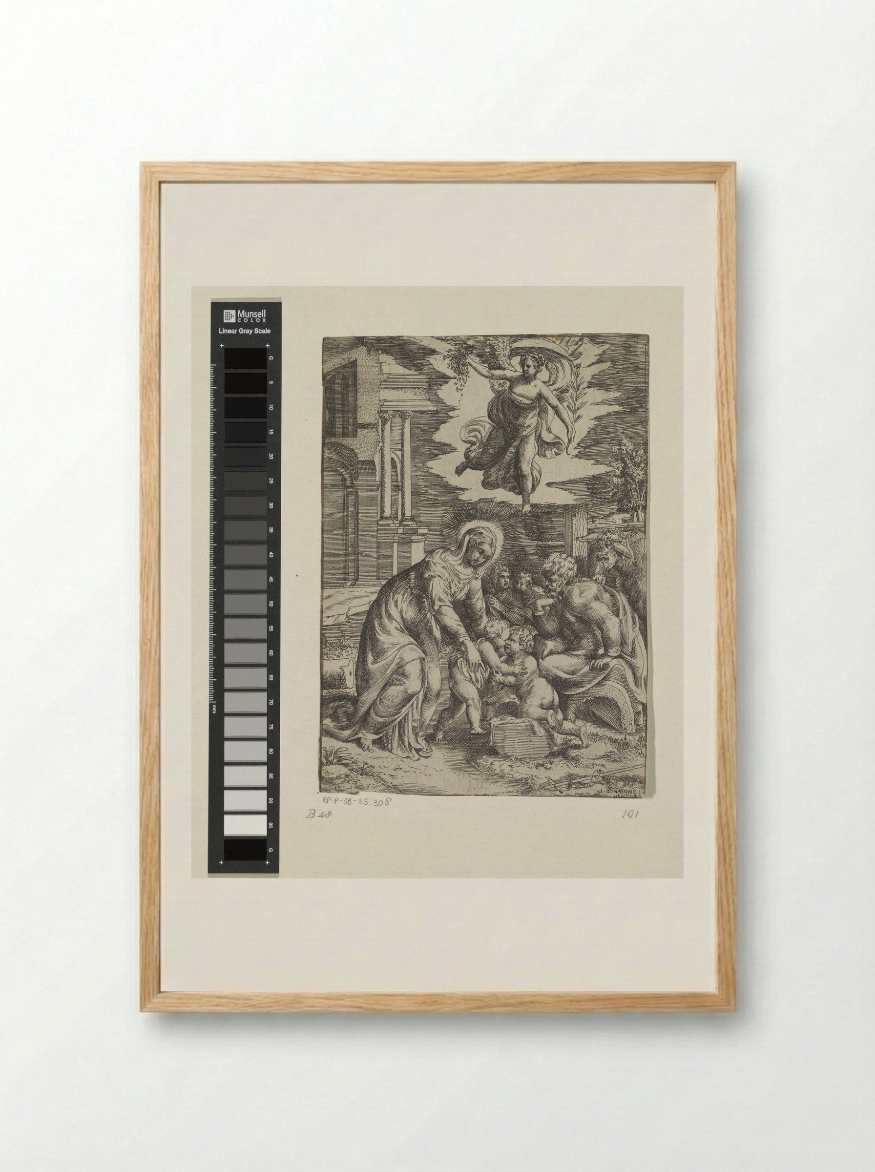 The Holy Family with the Infant Saint John the Baptist and an Angel - Giulio Bonasone - Framed Print Wood