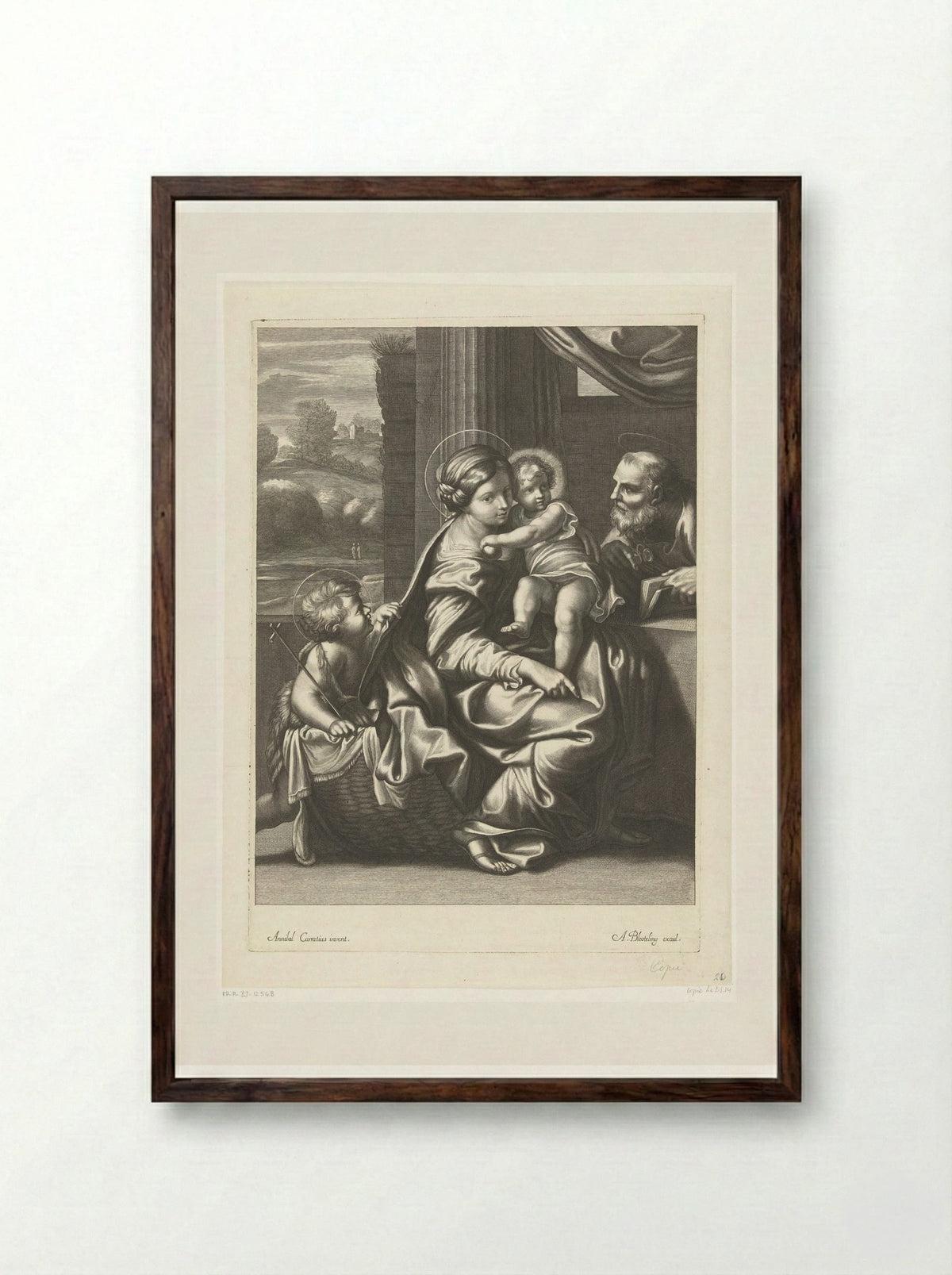 The Holy Family with the Infant Saint John the Baptist - Abraham Bloteling - Framed Print Dark Wood