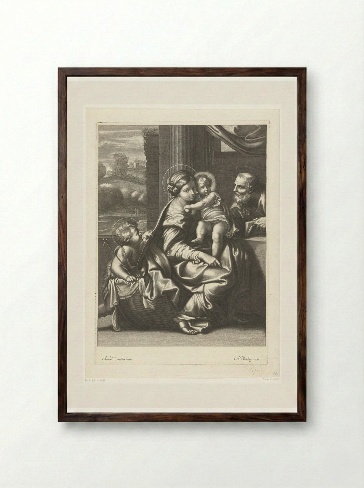 The Holy Family with the Infant Saint John the Baptist - Abraham Bloteling - Framed Print Dark Wood