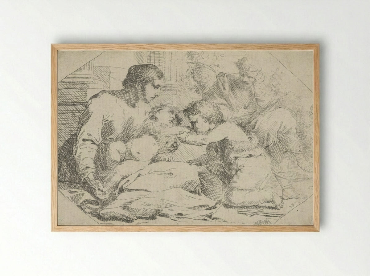 The Holy Family with the Infant Saint John the Baptist - Jan Miel - Framed Print Wood