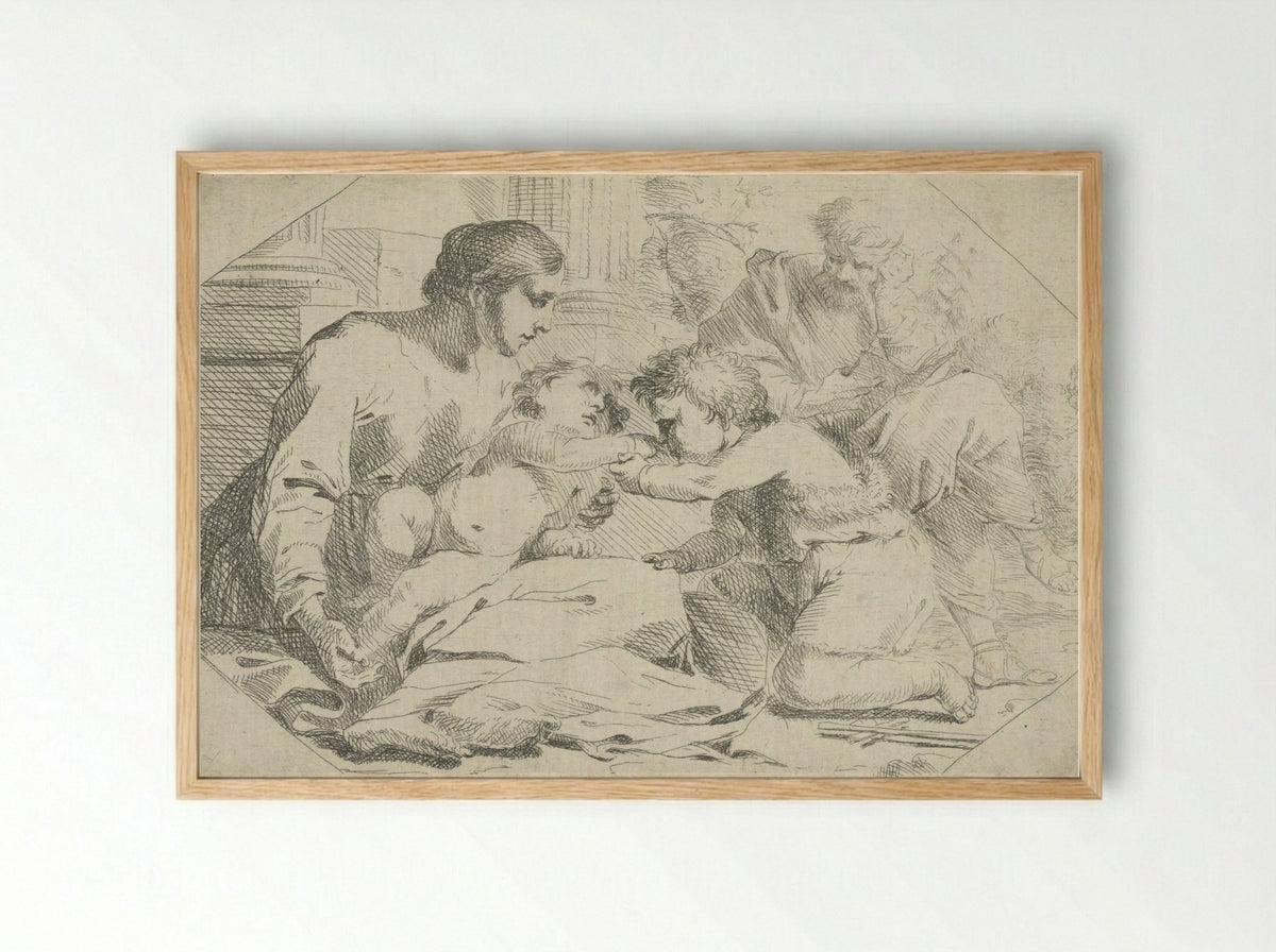 The Holy Family with the Infant Saint John the Baptist - Jan Miel - Framed Print Wood