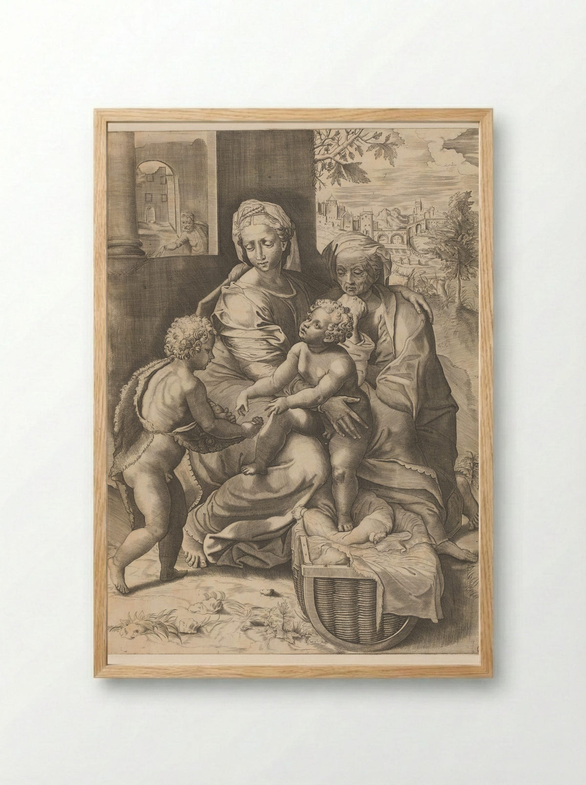 The Holy Family with the Infant Saint John the Baptist - Giulio Sanuto - Framed Print Wood