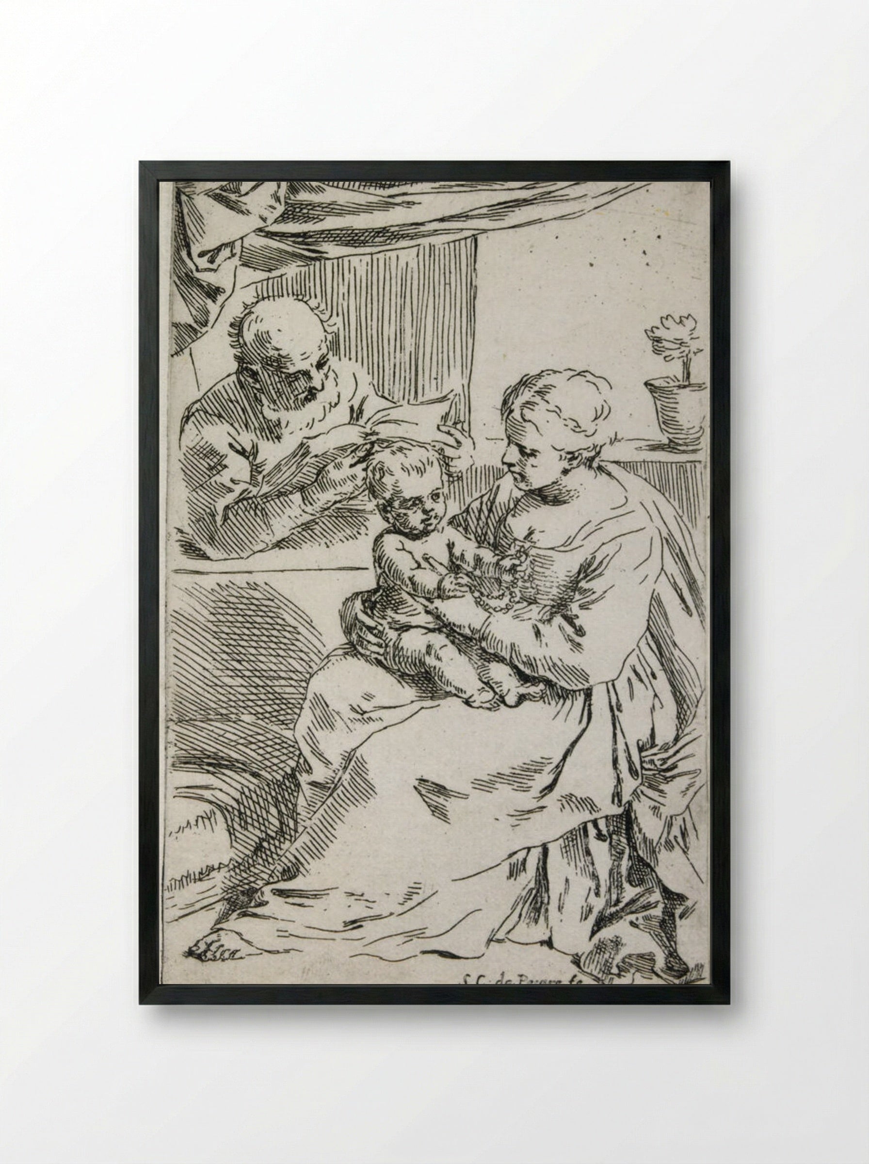The Holy Family with the Rosary - Simone Cantarini - Framed Print Black
