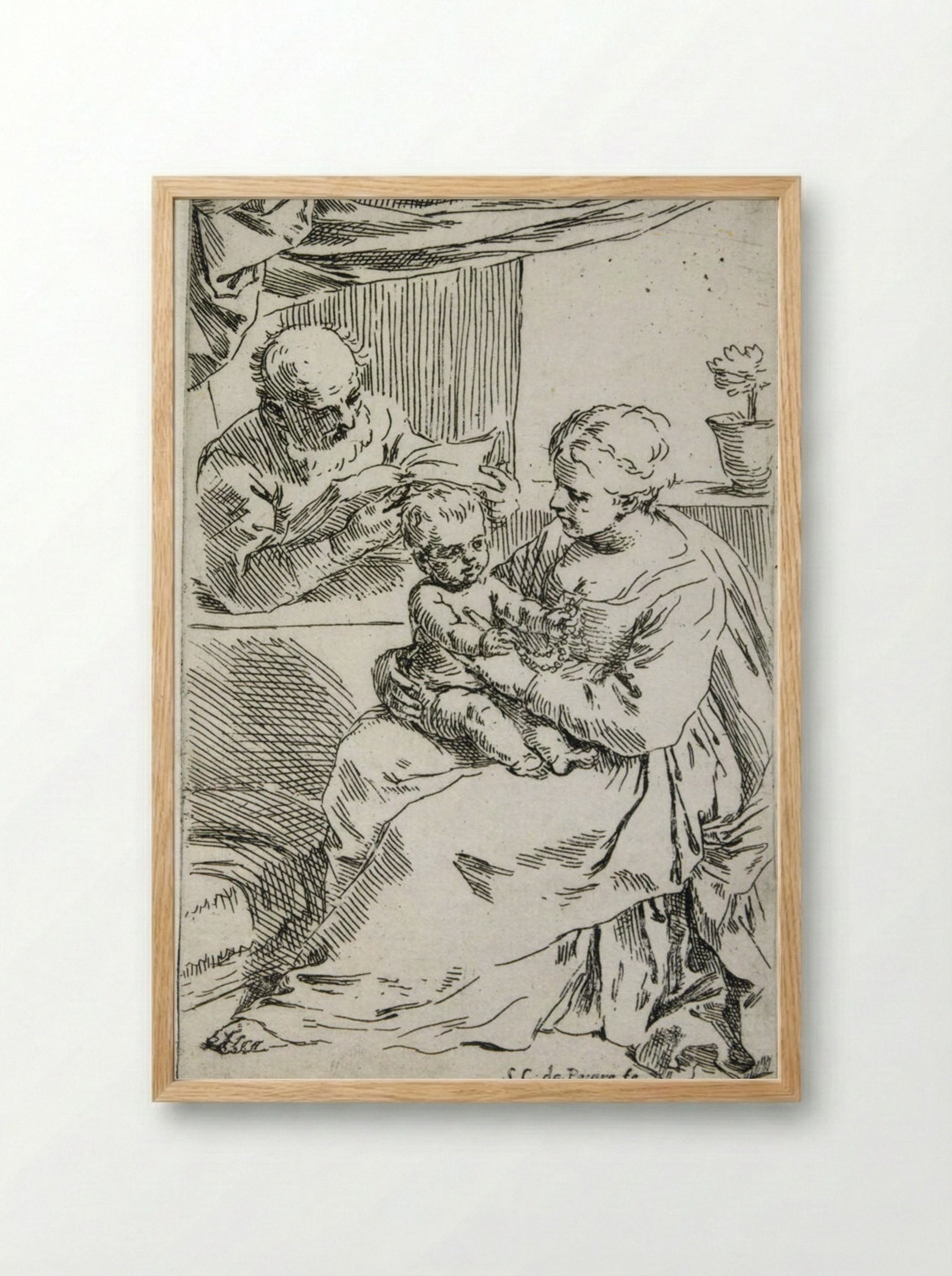 The Holy Family with the Rosary - Simone Cantarini - Framed Print Wood