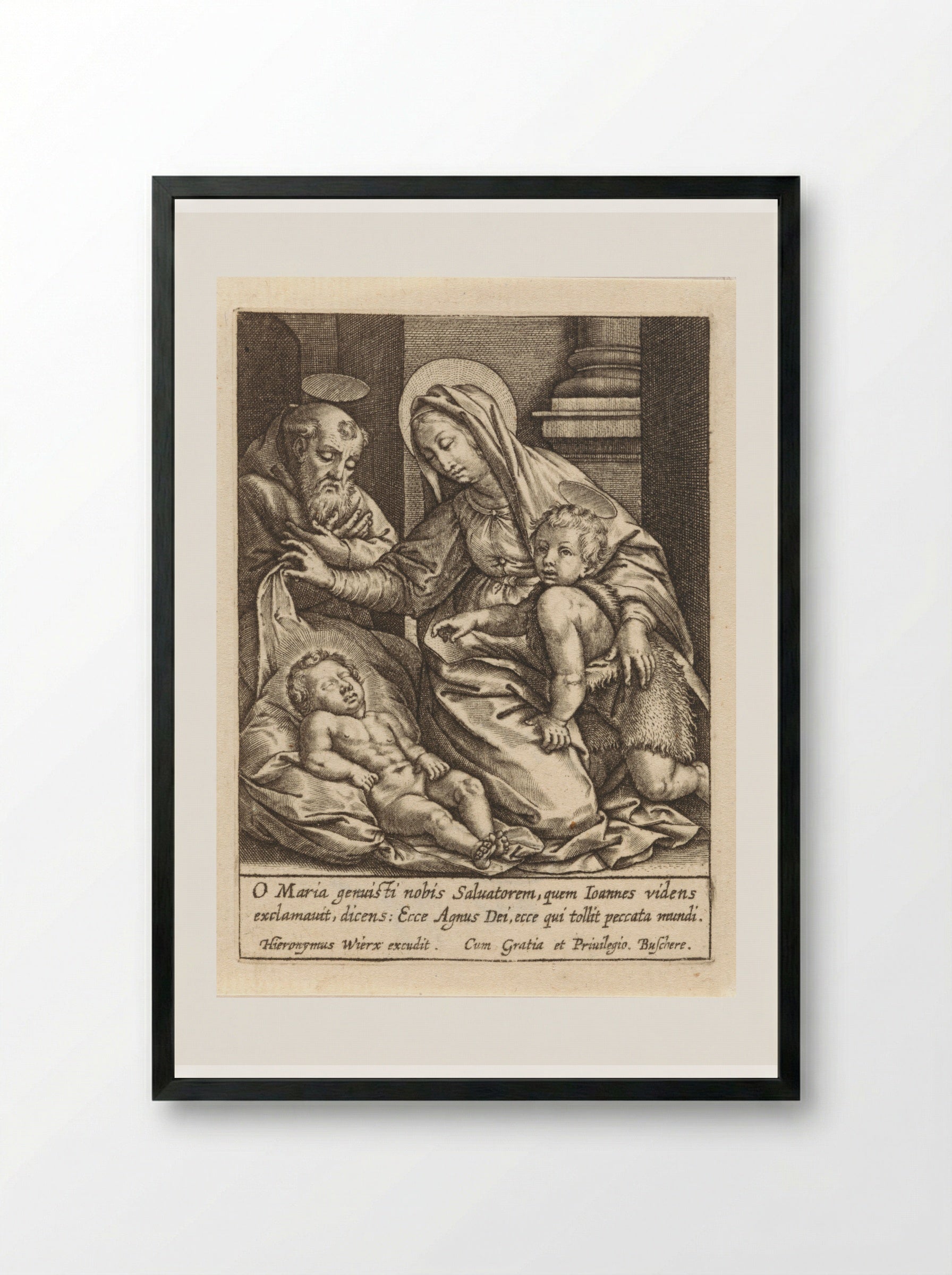 The Holy Family with the Sleeping Christ Child - Hieronymus Wierix - Framed Print Black