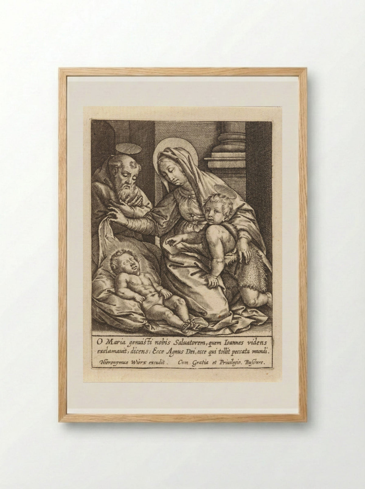 The Holy Family with the Sleeping Christ Child - Hieronymus Wierix - Framed Print Wood