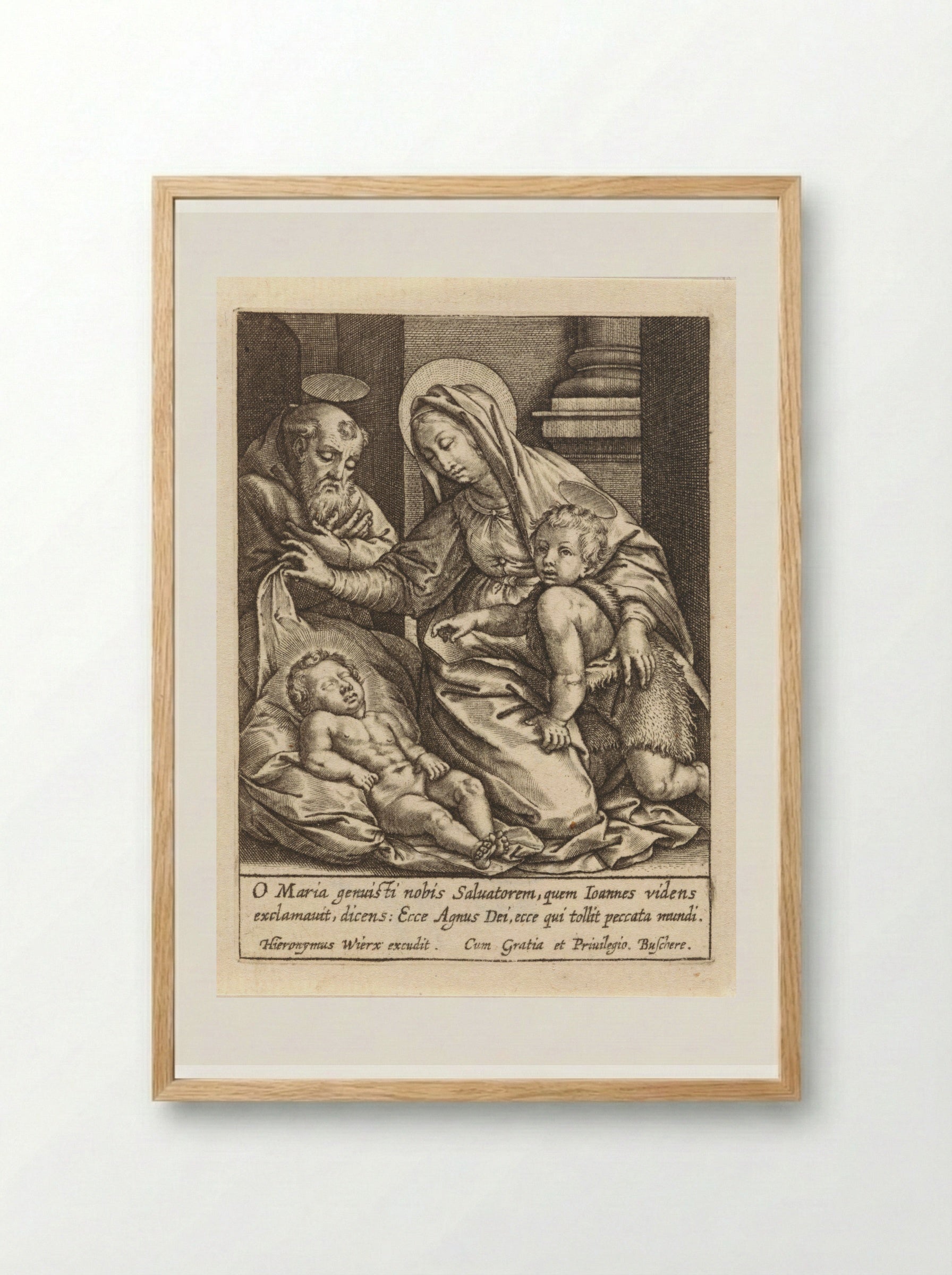 The Holy Family with the Sleeping Christ Child - Hieronymus Wierix - Framed Print Wood