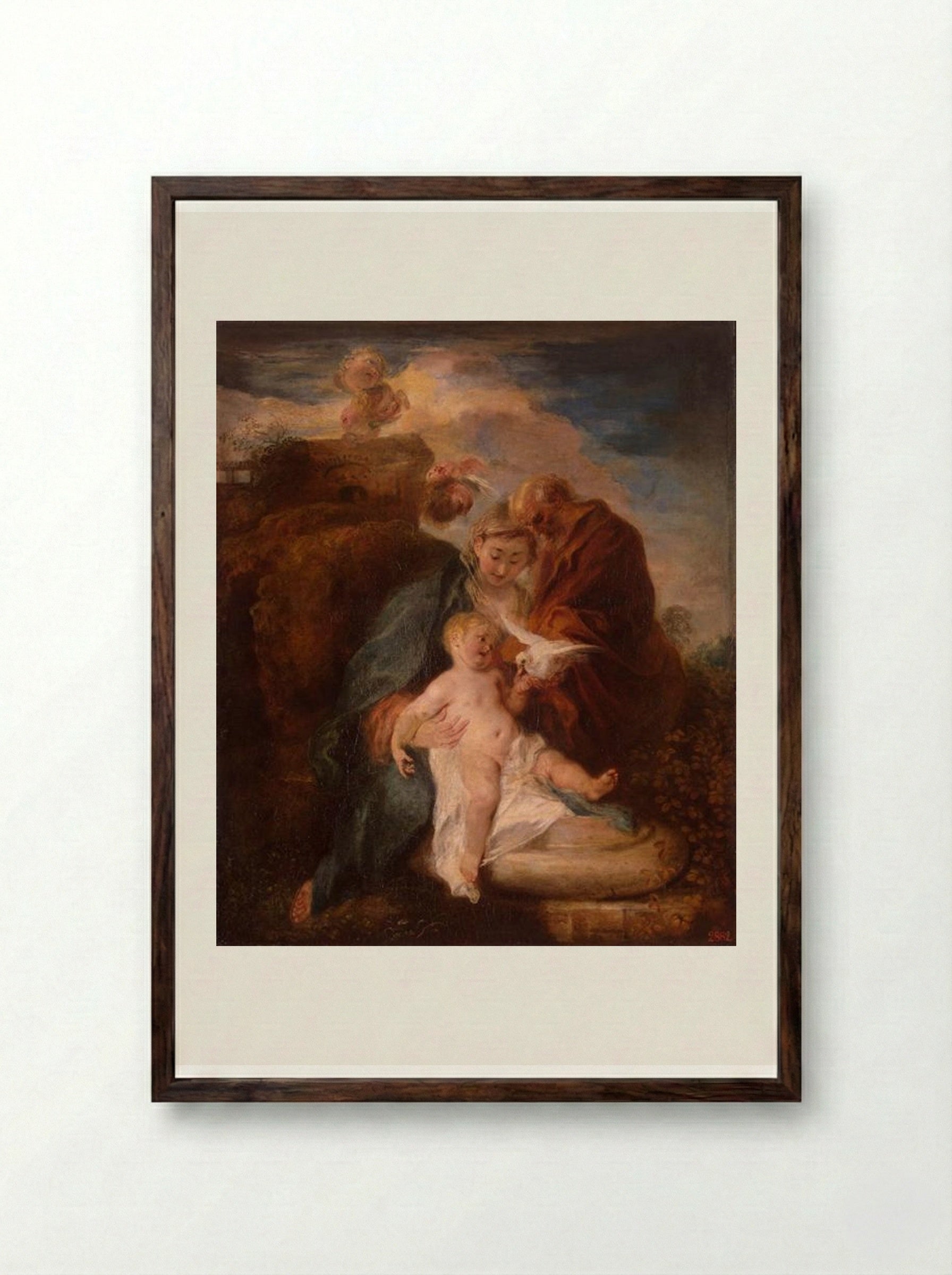 The Holy Family - Antoine Watteau - Framed Print Dark Wood