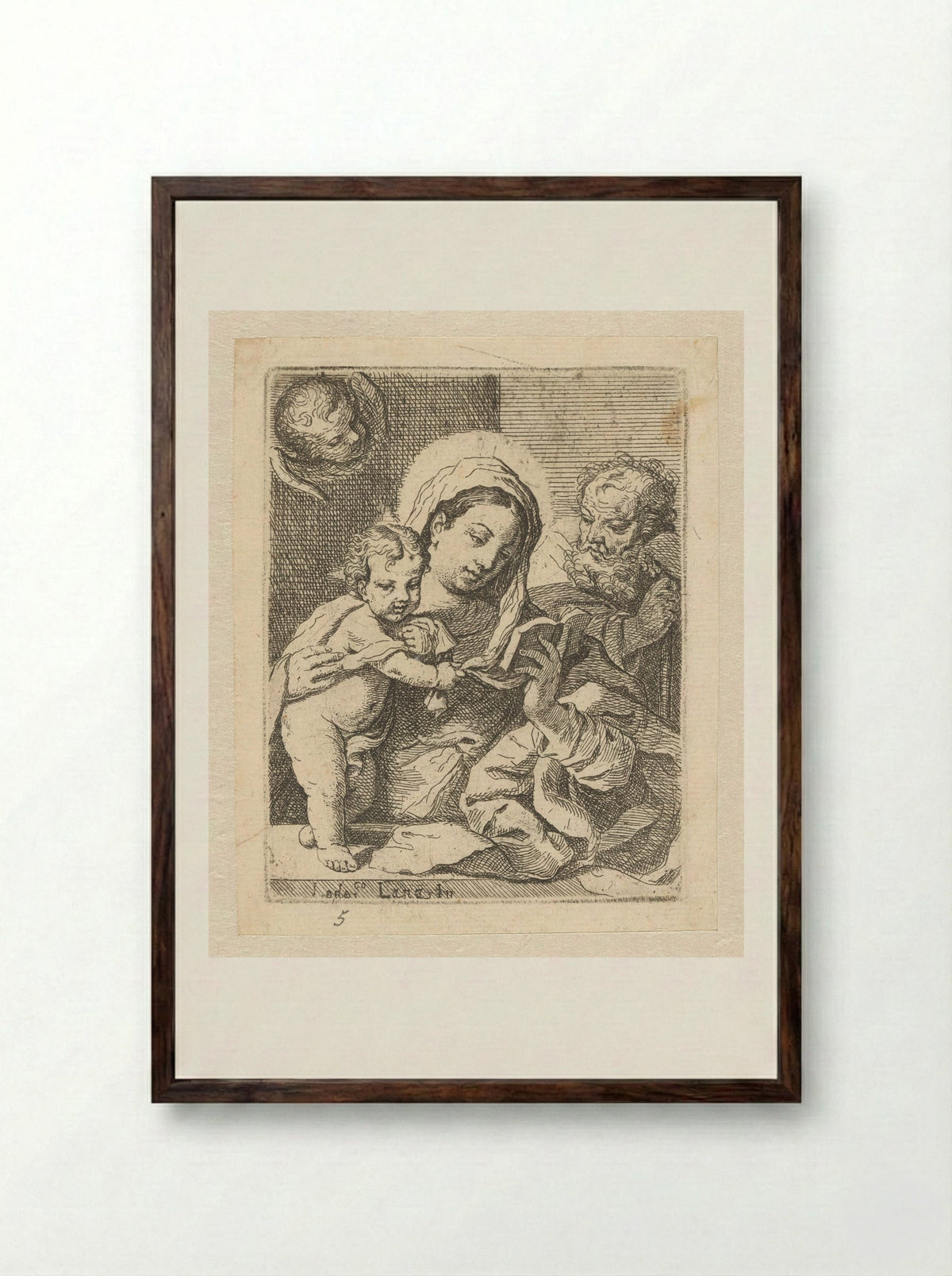 The Holy Family - Lodovico Lana - Framed Print Dark Wood