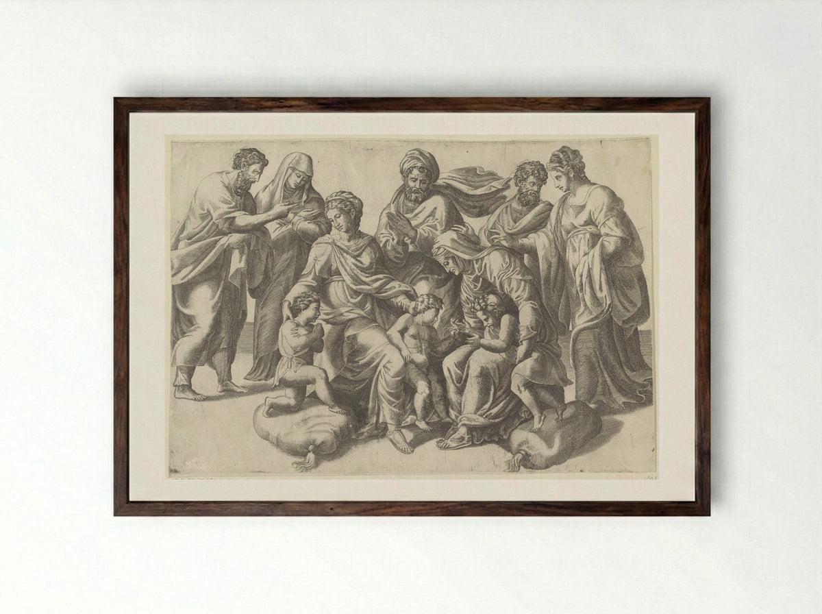 The Holy Kinship - Giulio Bonasone - Framed Print Dark Wood