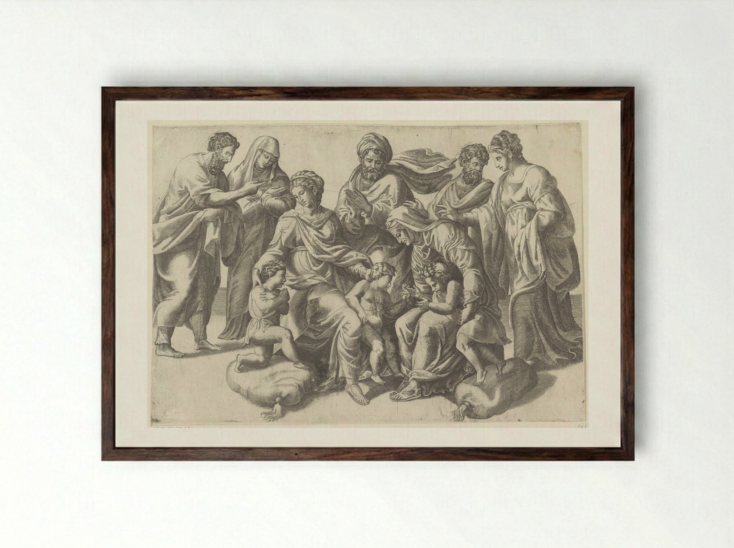 The Holy Kinship - Giulio Bonasone - Framed Print Dark Wood