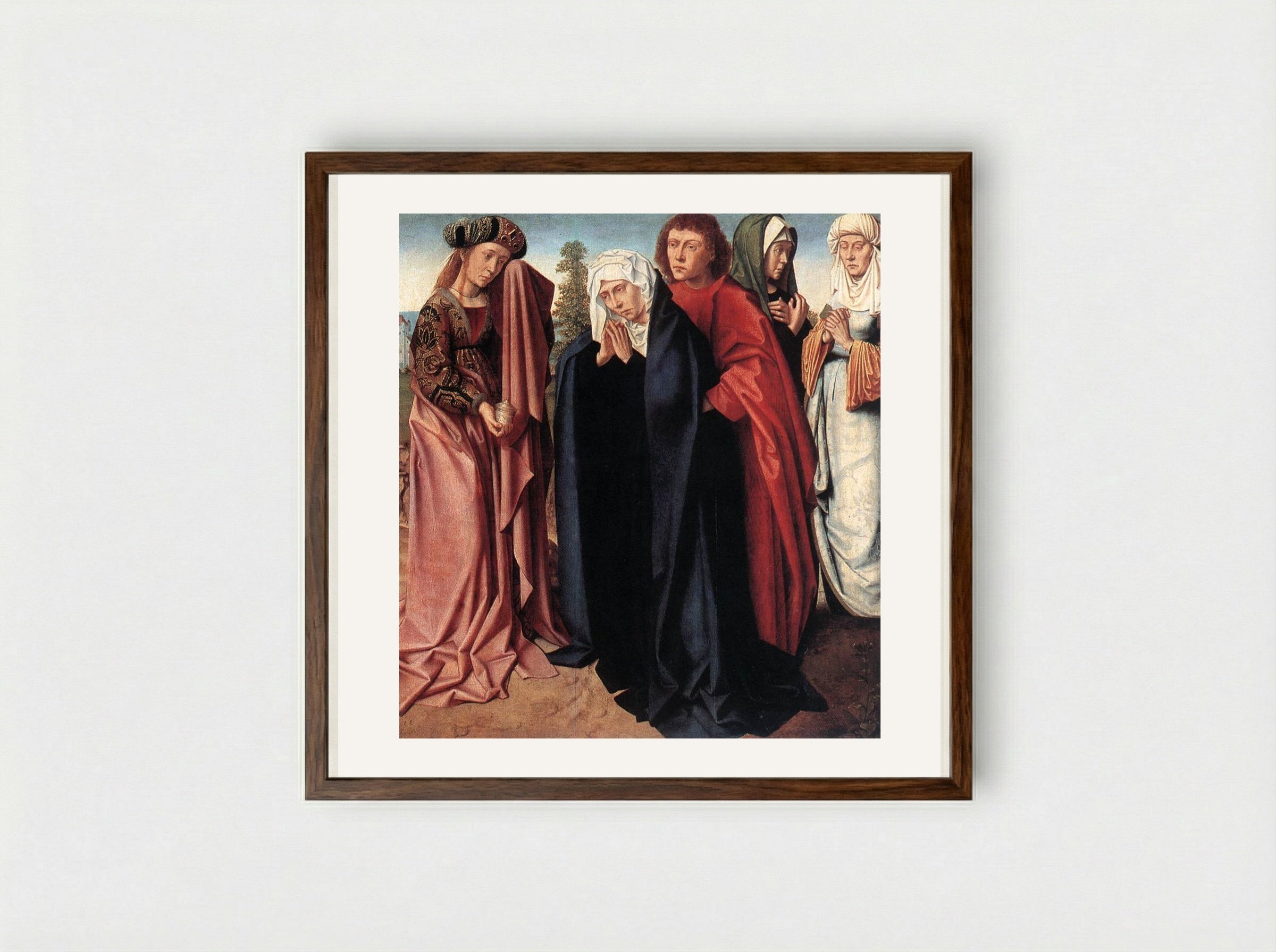 The Holy Women and St. John at Golgotha - Gerard David - Framed Print Dark Wood