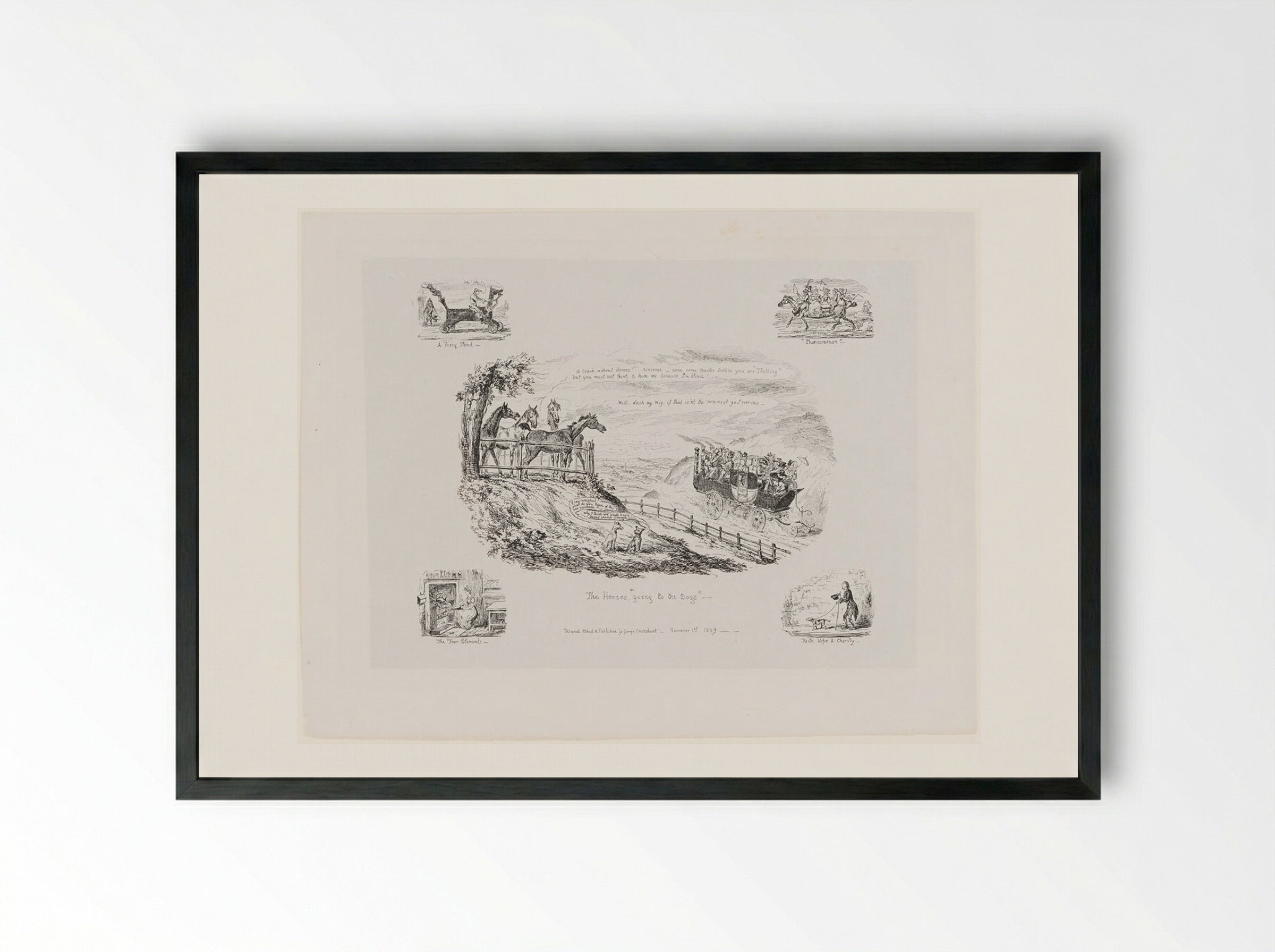 The Horses, Going to the Dogs - George Cruikshank - Framed Print Black