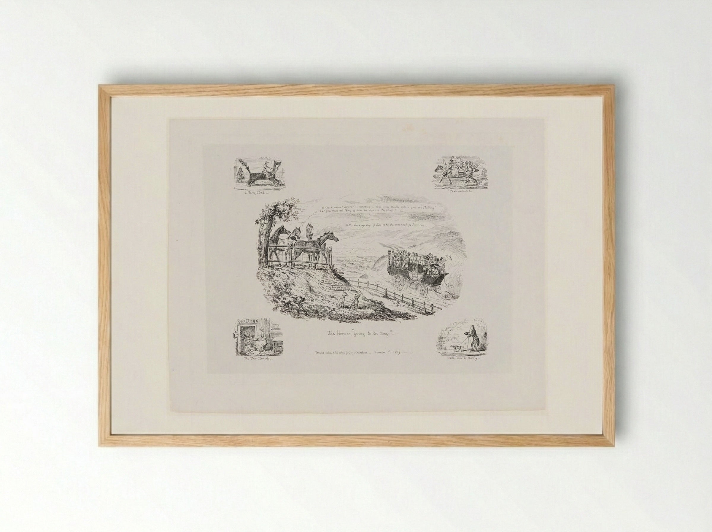 The Horses, Going to the Dogs - George Cruikshank - Framed Print Wood