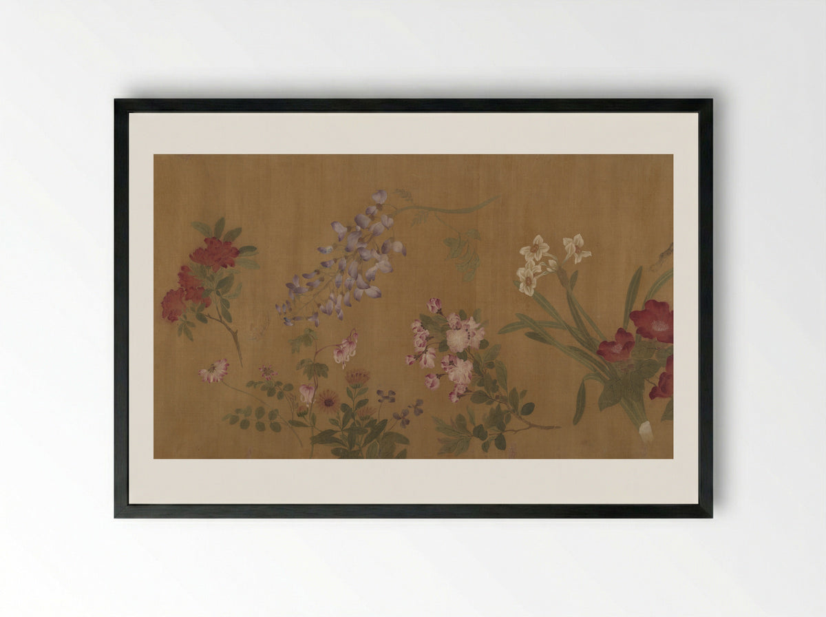 The Hundred Flowers - Wang Yuan - Framed Print Black