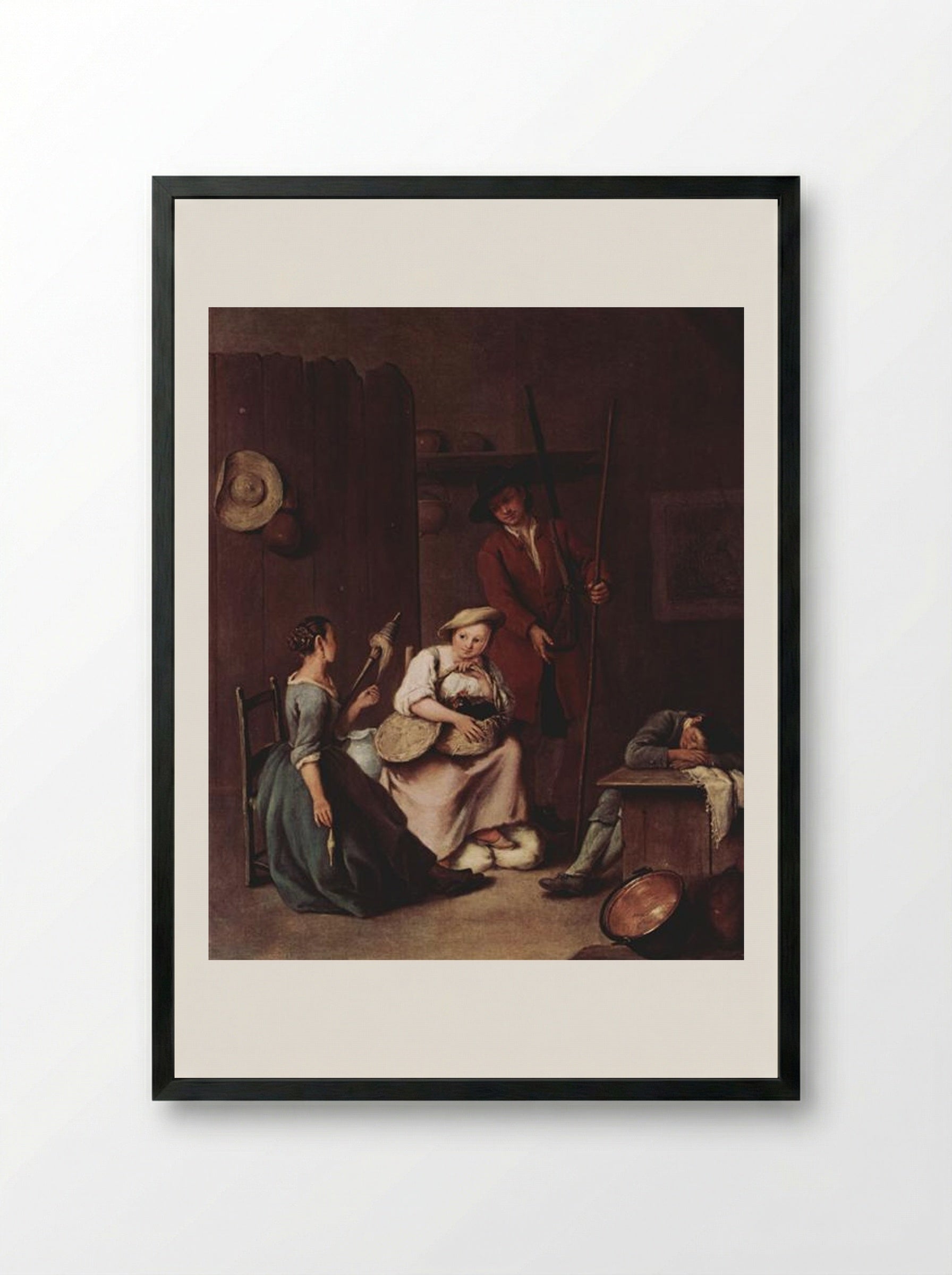 The Hunters and the Farmers - Pietro Longhi - Framed Print Black