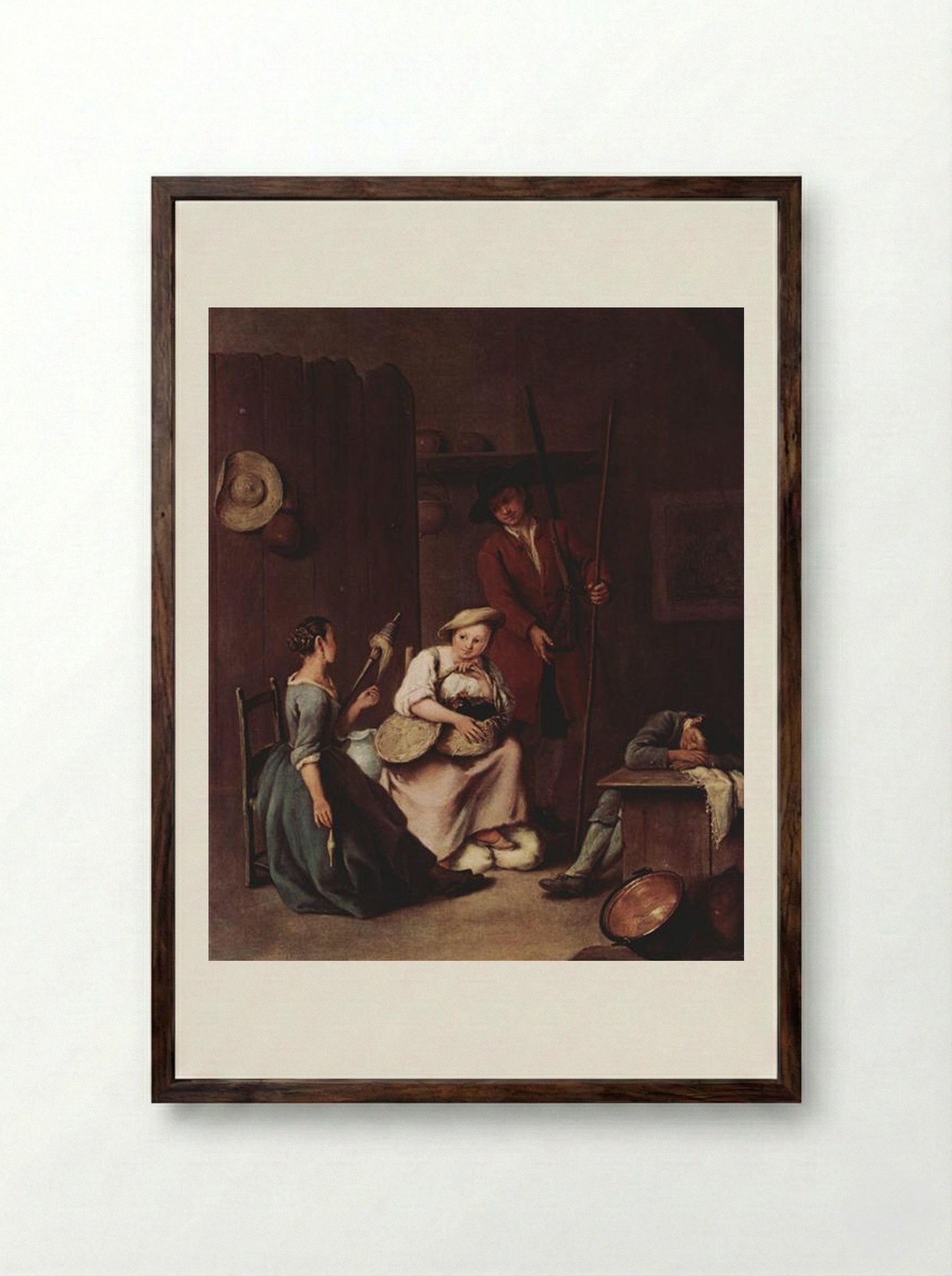 The Hunters and the Farmers - Pietro Longhi - Framed Print Dark Wood