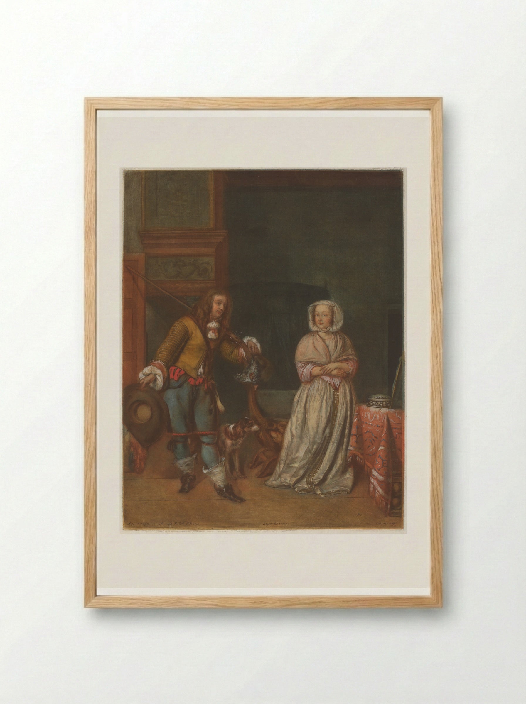 The Huntsman and the Lady - Gabriel Metsu - Framed Print Wood