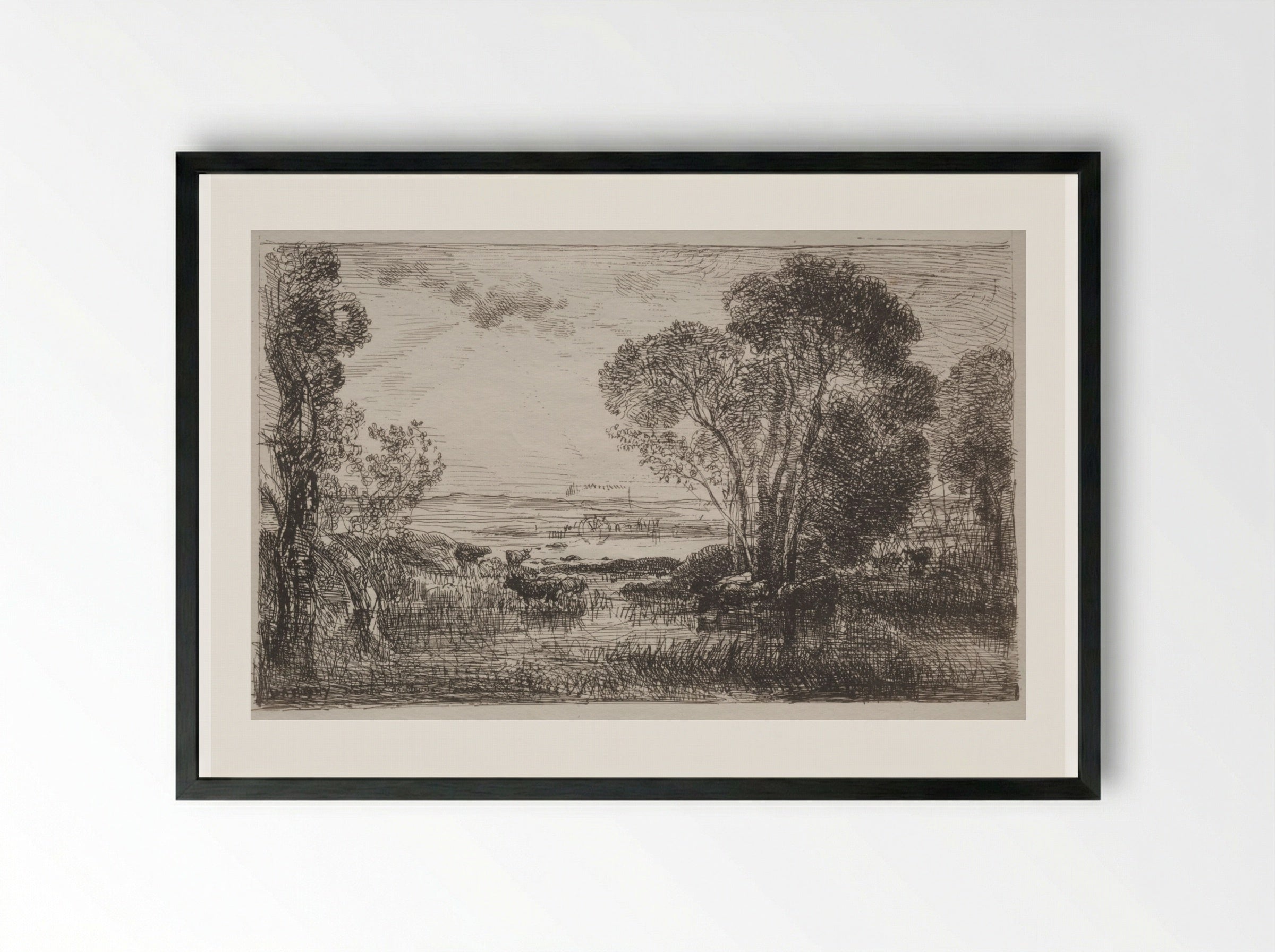The Hydraulic Machine - Charles François Daubigny - Framed Print Black