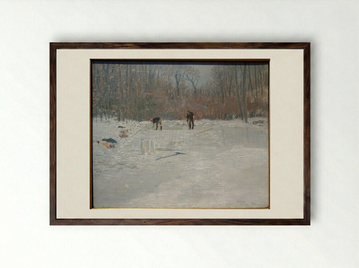 The Ice Cutters - Julian Alden Weir - Framed Print Dark Wood