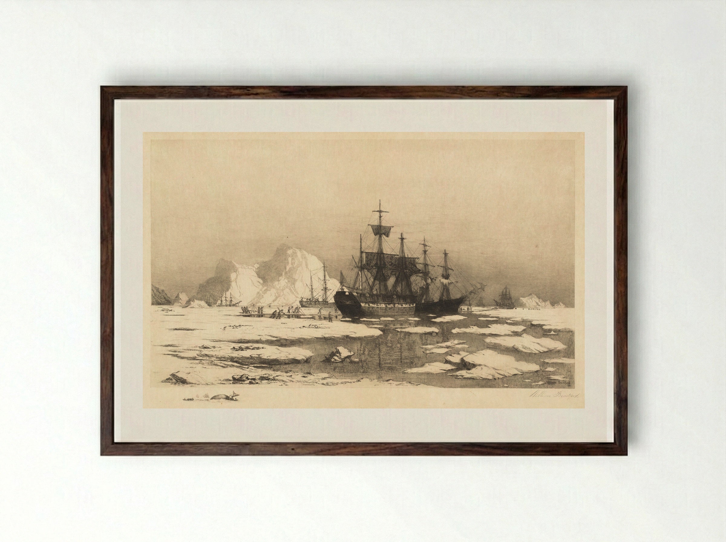 The Ice Floes - William Bradford - Framed Print Dark Wood