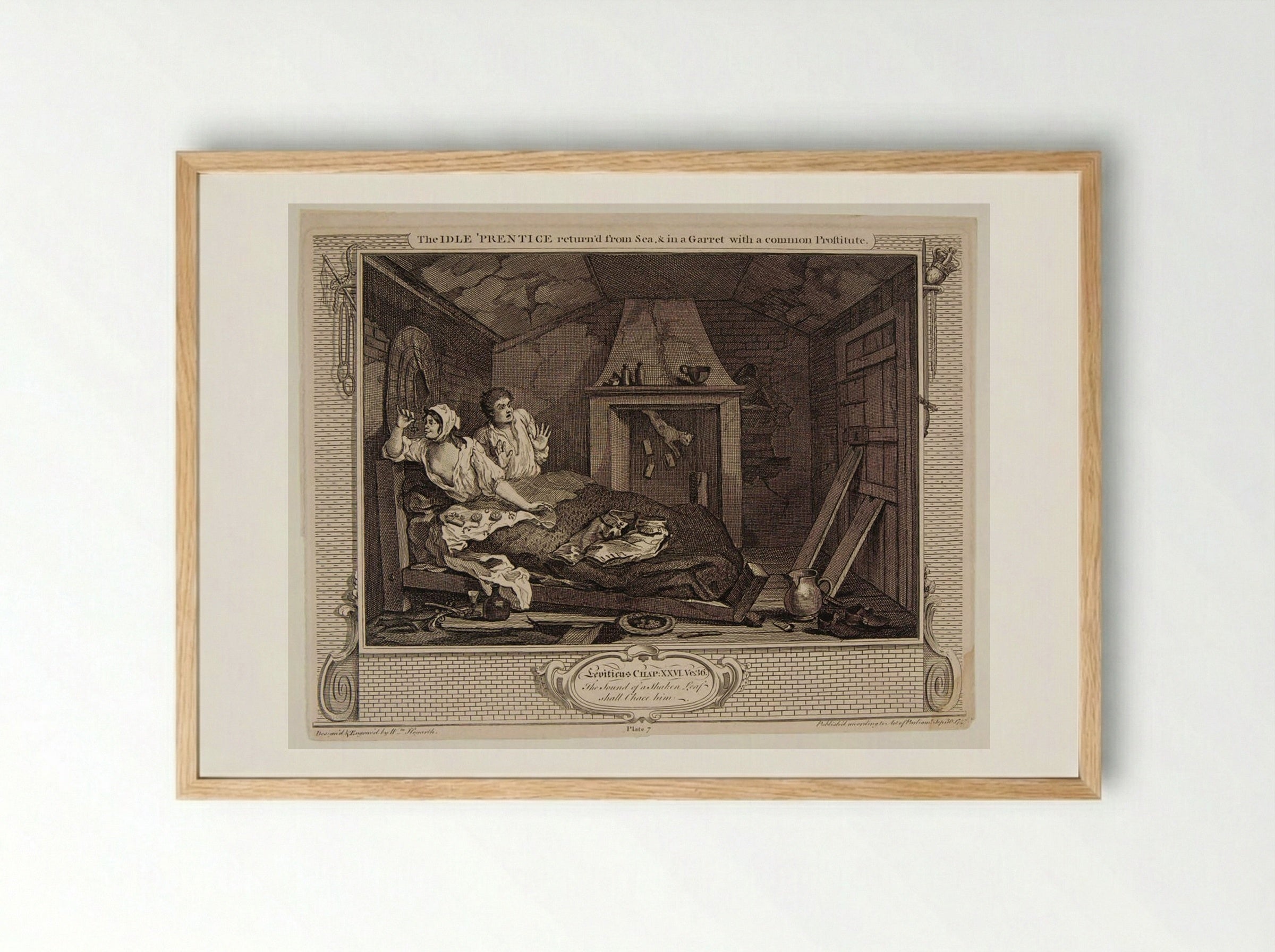 The Idle 'Prentice Return'd from Sea, and in a Garret with a Common Prostitute - William Hogarth - Framed Print Wood