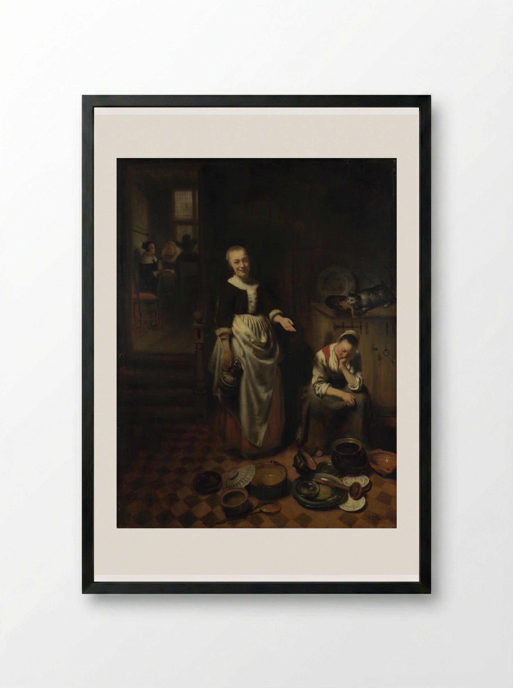 The Idle Servant - Nicolaes Maes - Framed Print Black