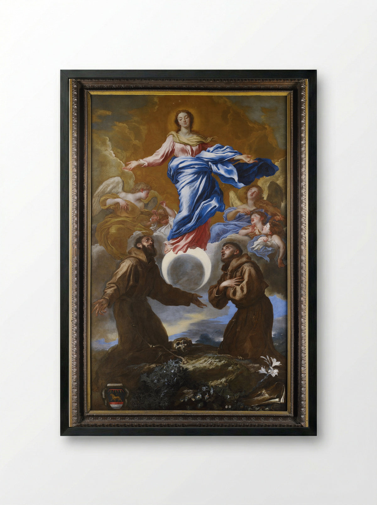 The Immaculate Conception with Saints Francis and Anthony of Padua - Giovanni Benedetto Castiglione - Framed Print Black