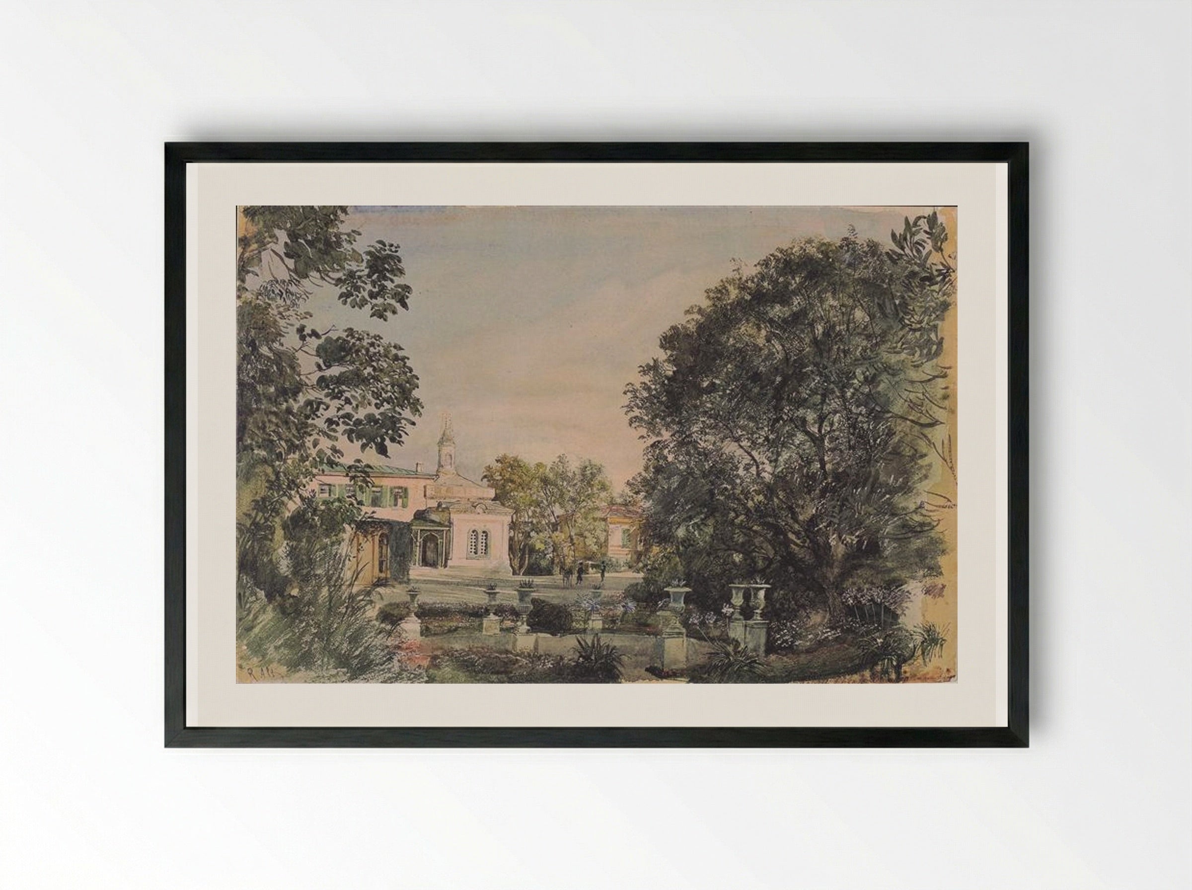 The Imperial Palace Livadia in the Crimea - Rudolf von Alt - Framed Print Black
