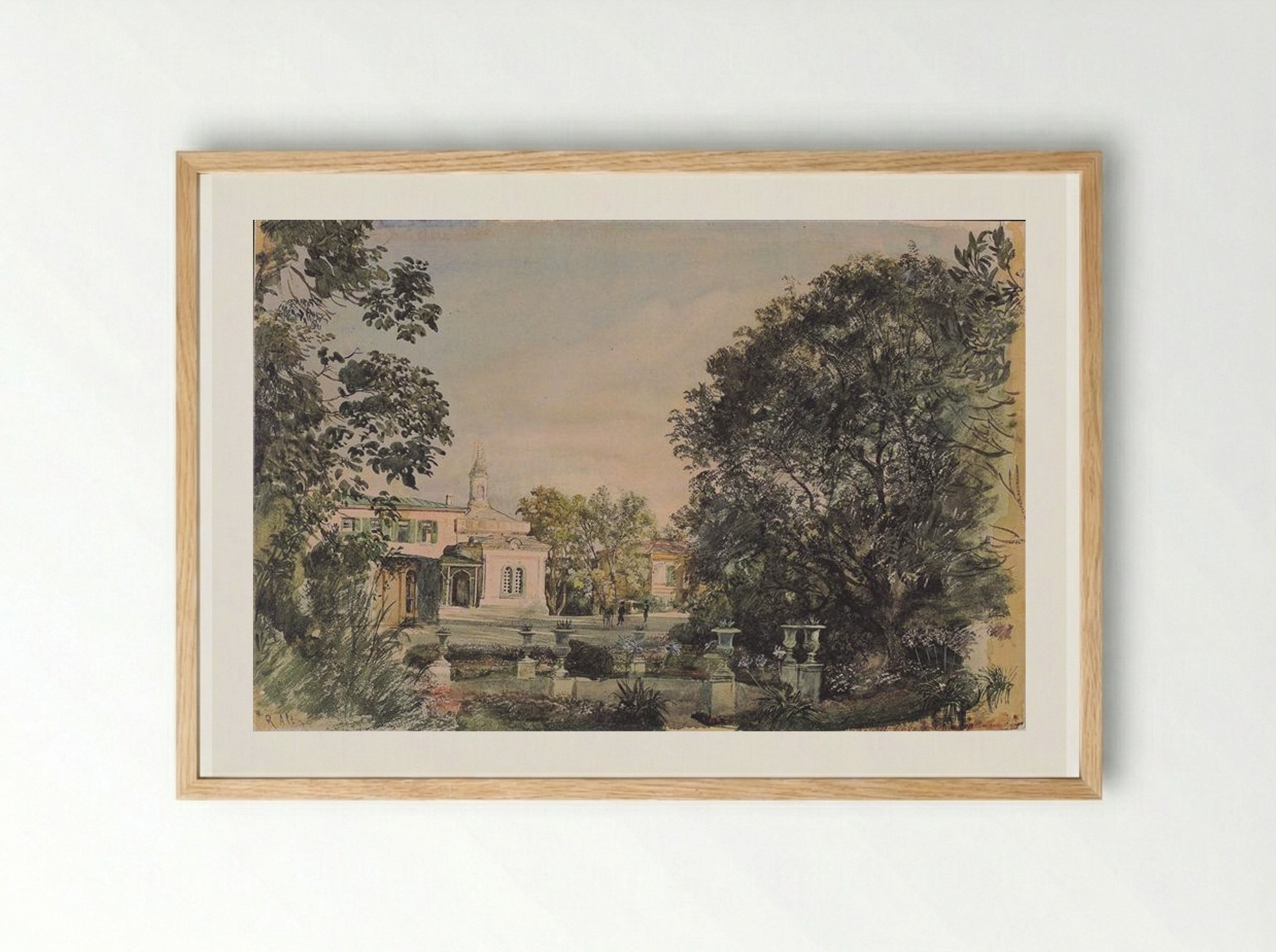 The Imperial Palace Livadia in the Crimea - Rudolf von Alt - Framed Print Wood