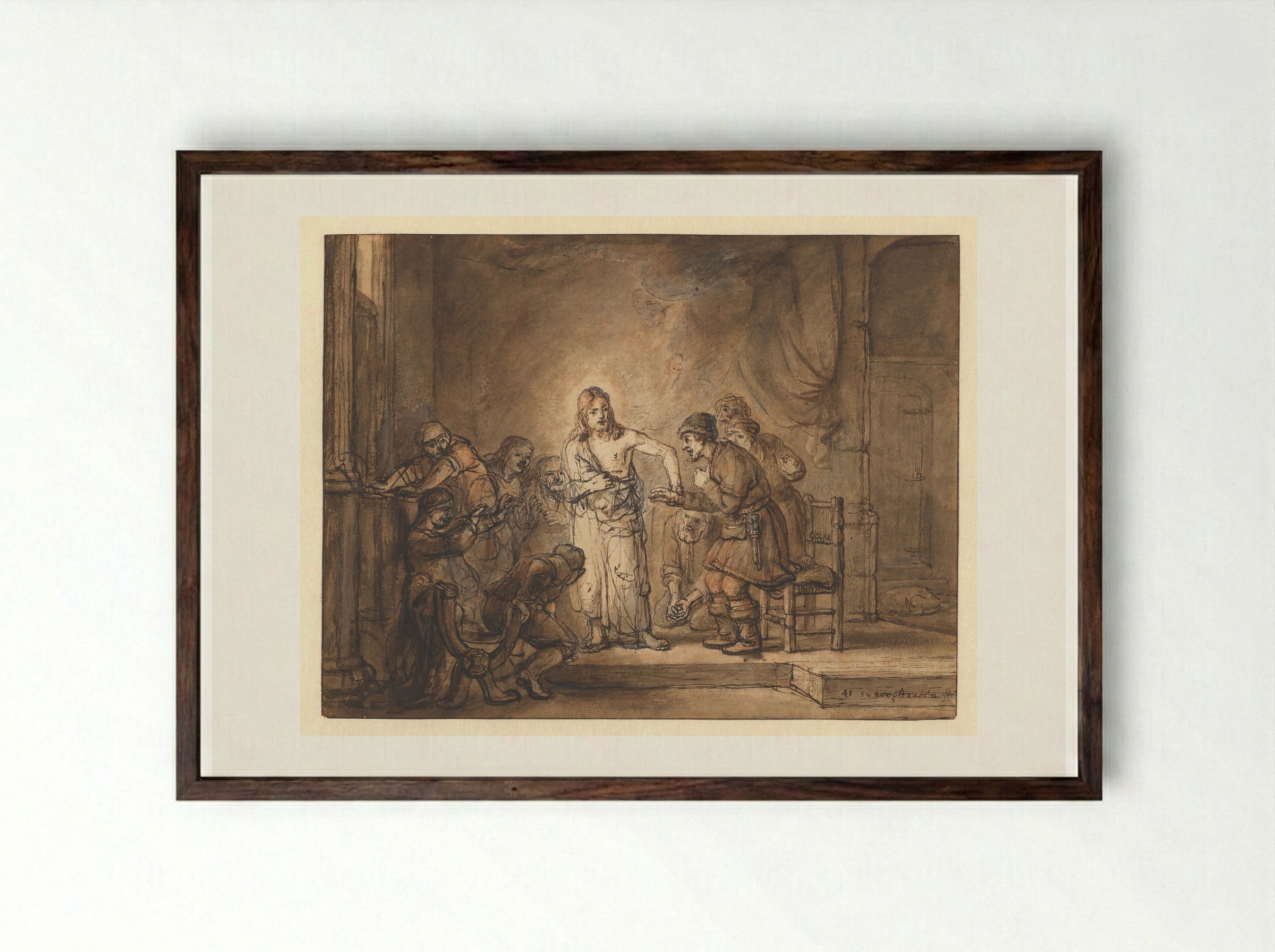 The Incredulity of Saint Thomas - Samuel van Hoogstraten - Framed Print Dark Wood