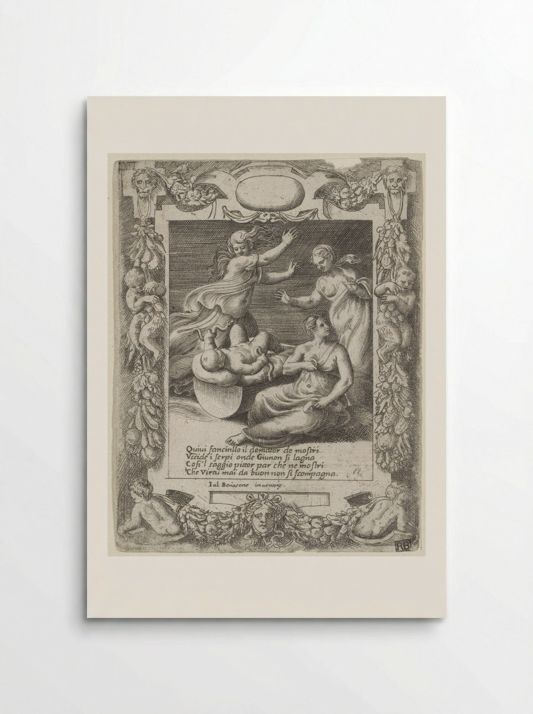 The Infant Hercules Strangling the Serpents - Giulio Bonasone - Poster