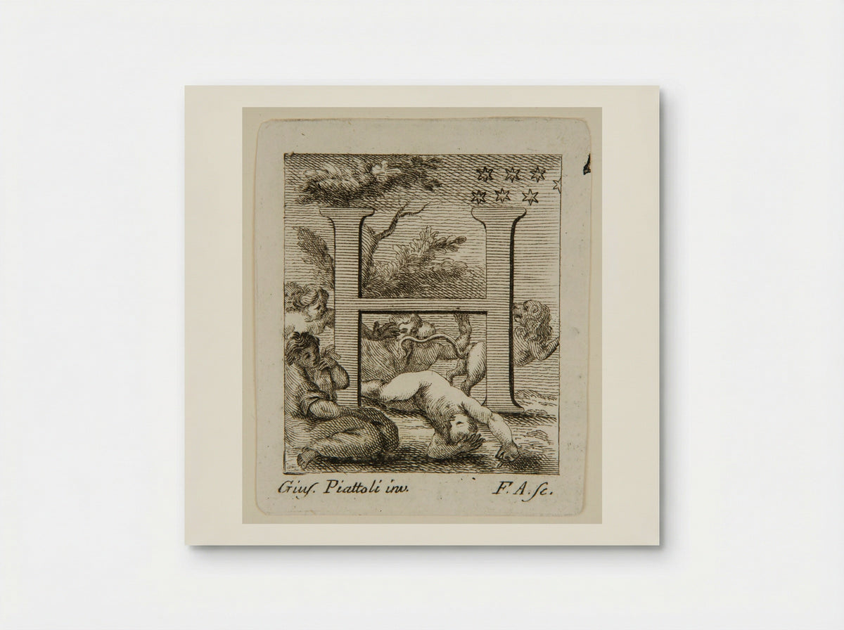The Initial H with a Nude Woman Mauled by a Lion, Discovered by Friends - Francesco Allegrini - Poster