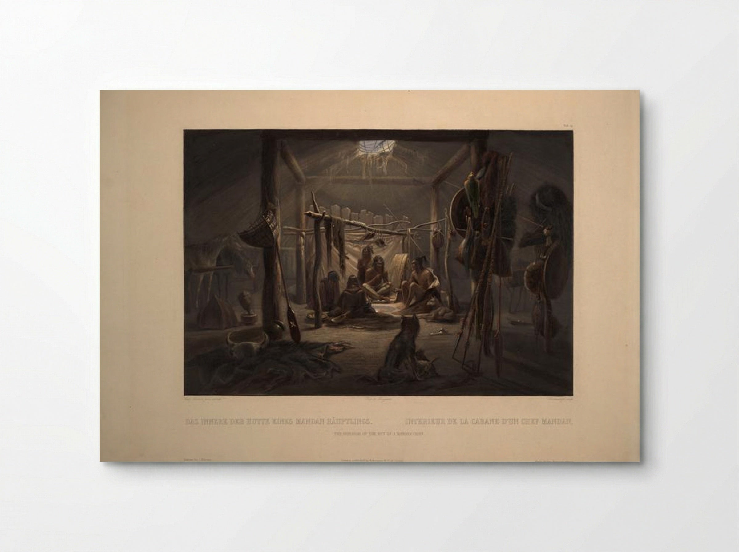 The Interior of a Hut of a Mandan Chief - Karl Bodmer - Poster