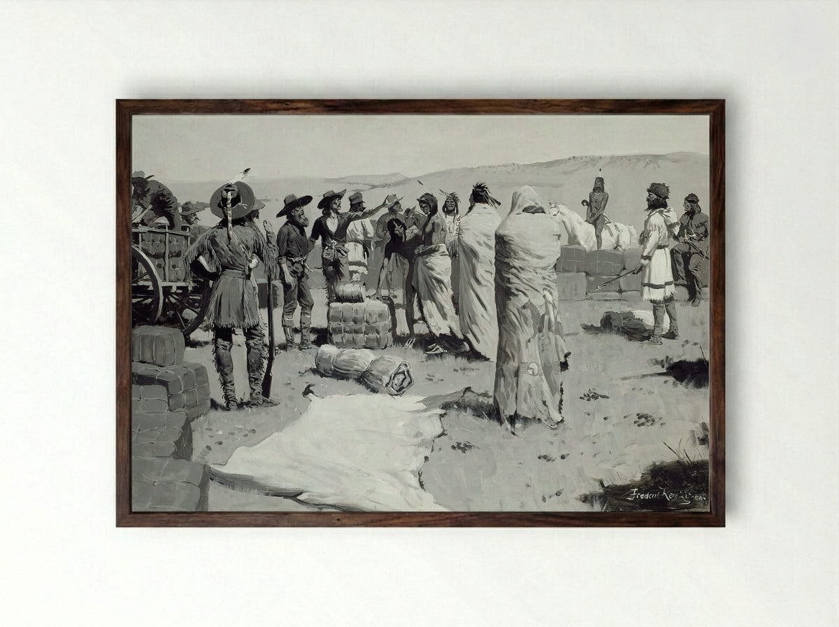 The Interpreter Waved at the Youth - Frederic Remington - Framed Print Dark Wood
