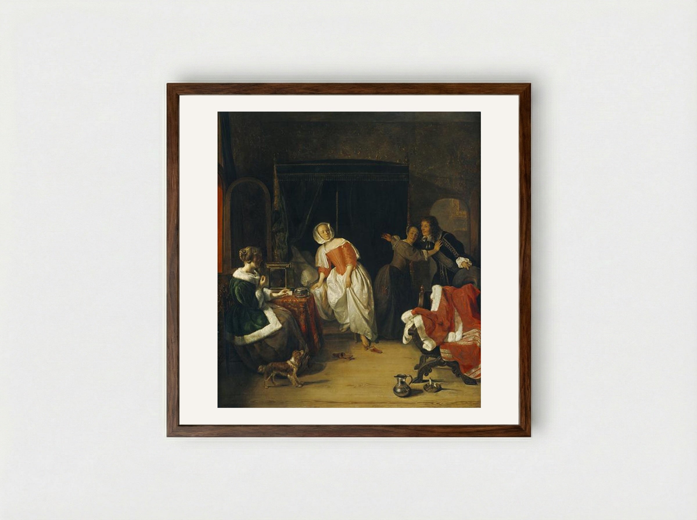 The Intruder - Gabriel Metsu - Framed Print Dark Wood