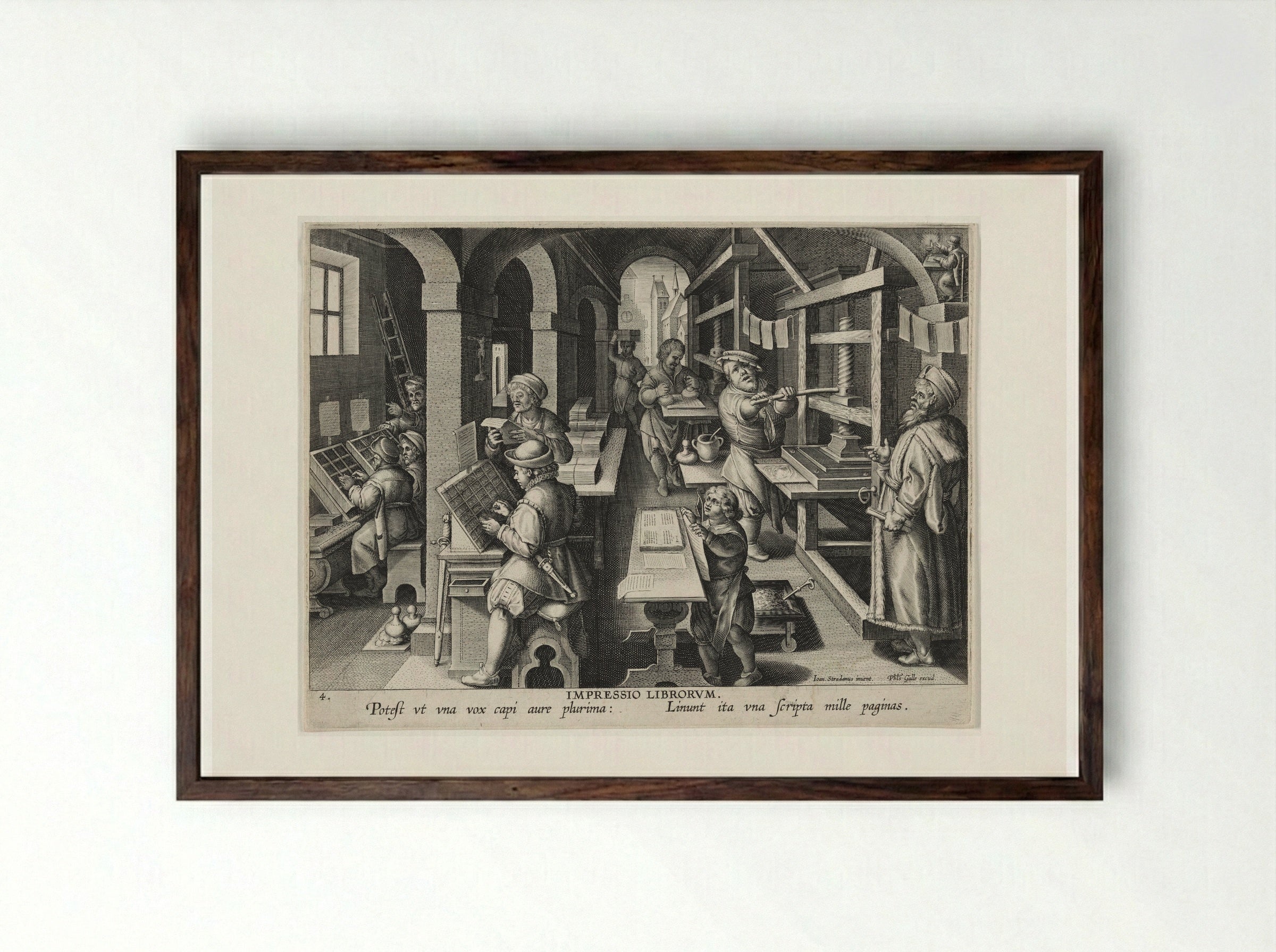 The Invention of Book Printing - Theodoor Galle - Framed Print Dark Wood
