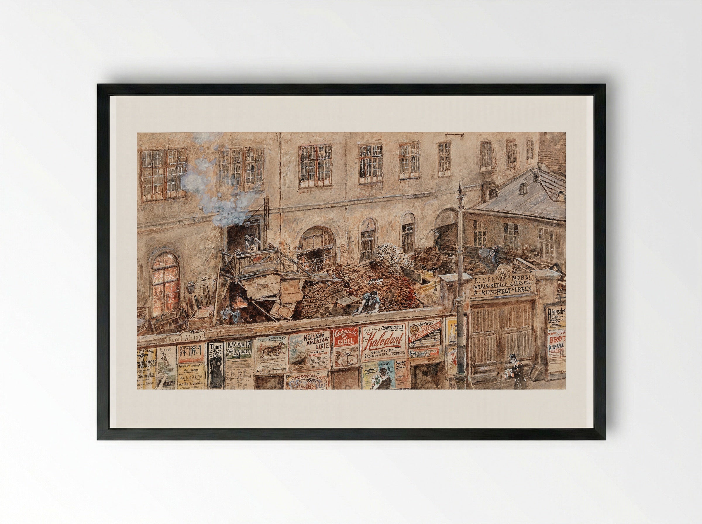 The Iron Foundry in Kitschelt Skodagasse in Vienna - Rudolf von Alt - Framed Print Black