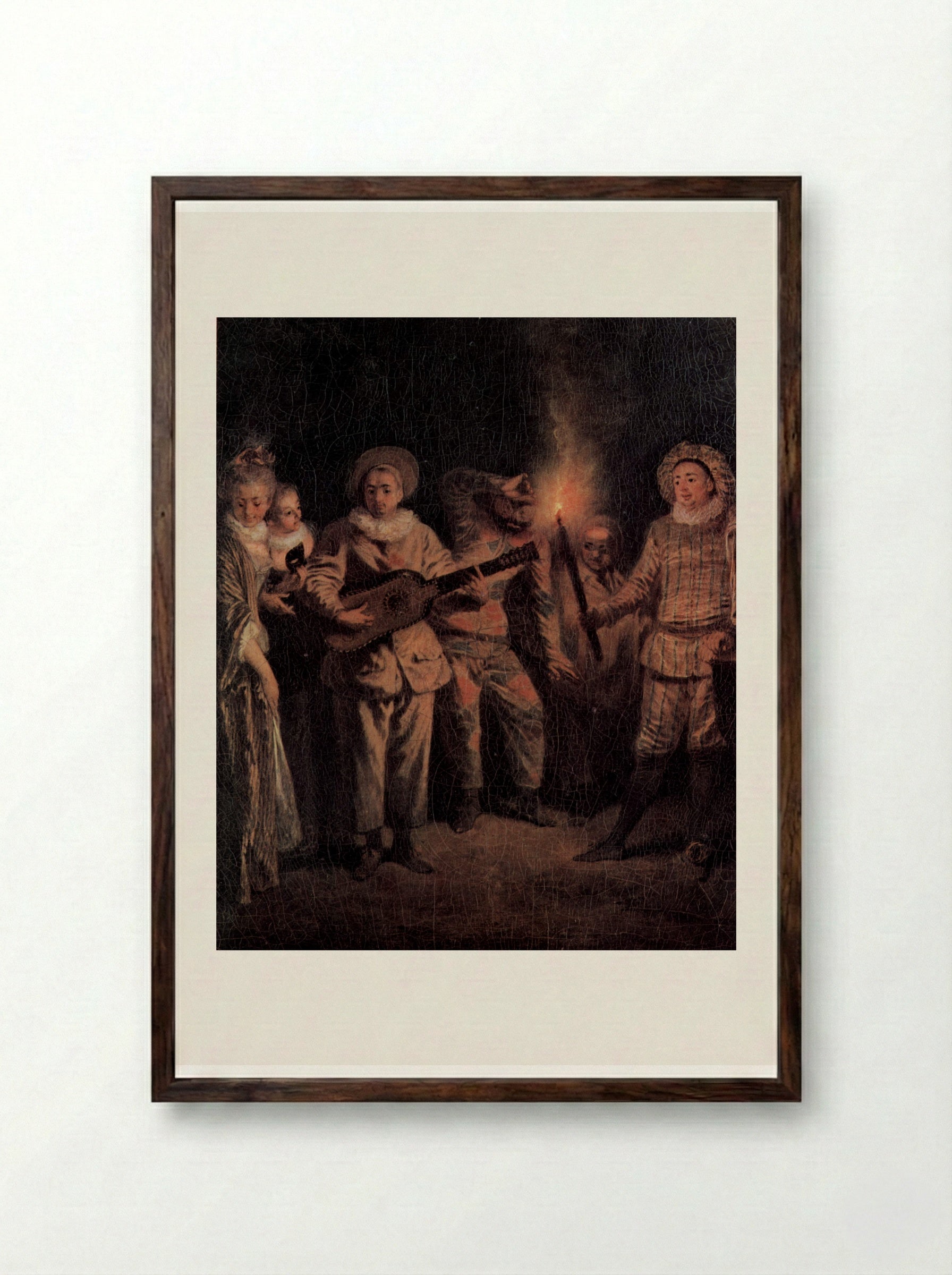 The Italian Comedy - Antoine Watteau - Framed Print Dark Wood
